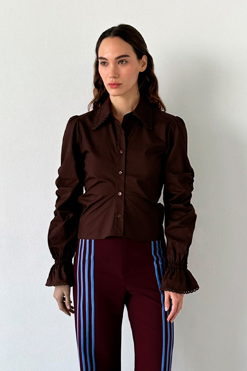 Laagam Sultana Ruched Shirt // Brown