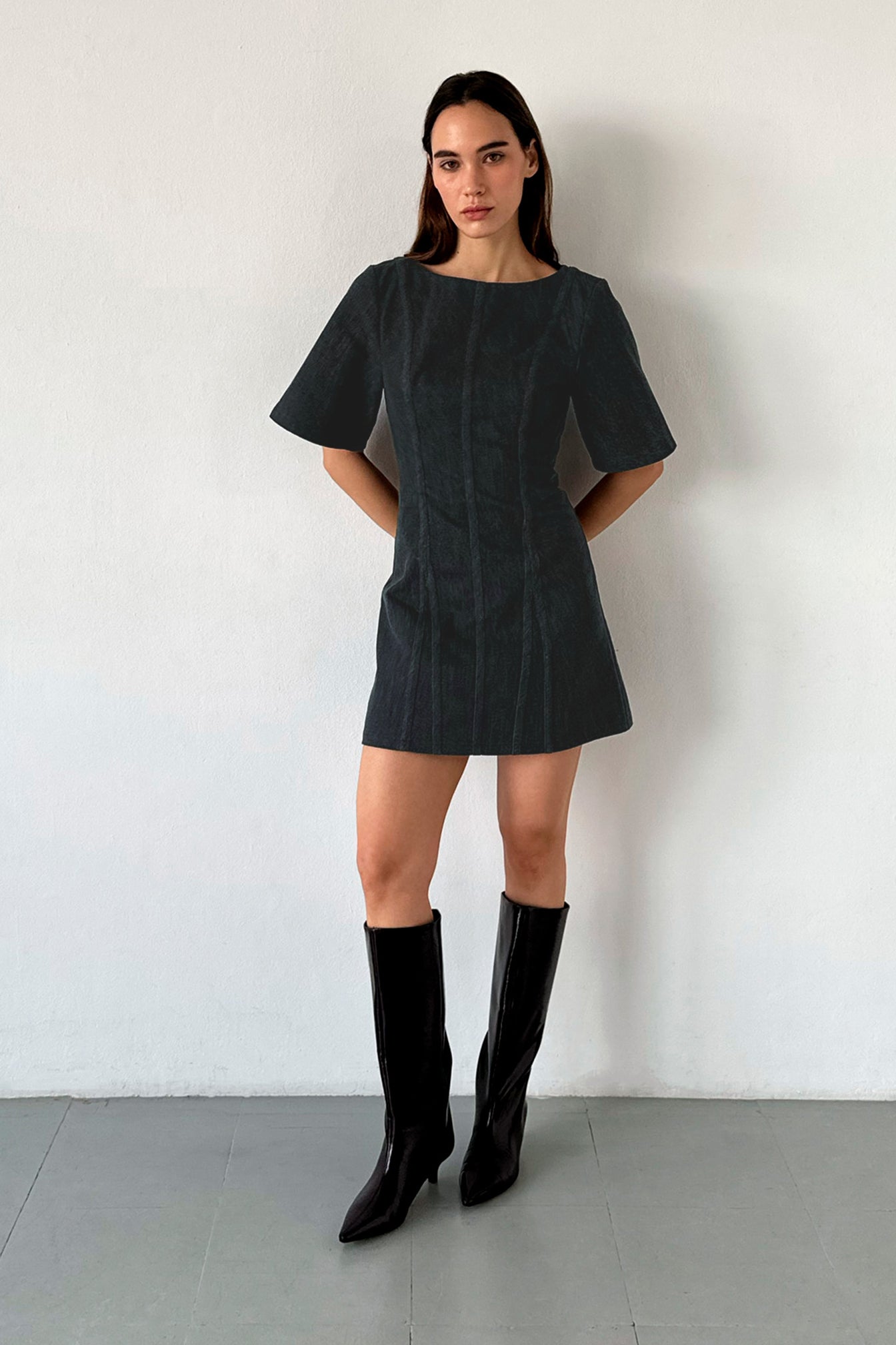 Laagam Rosette Short Dress // Grey