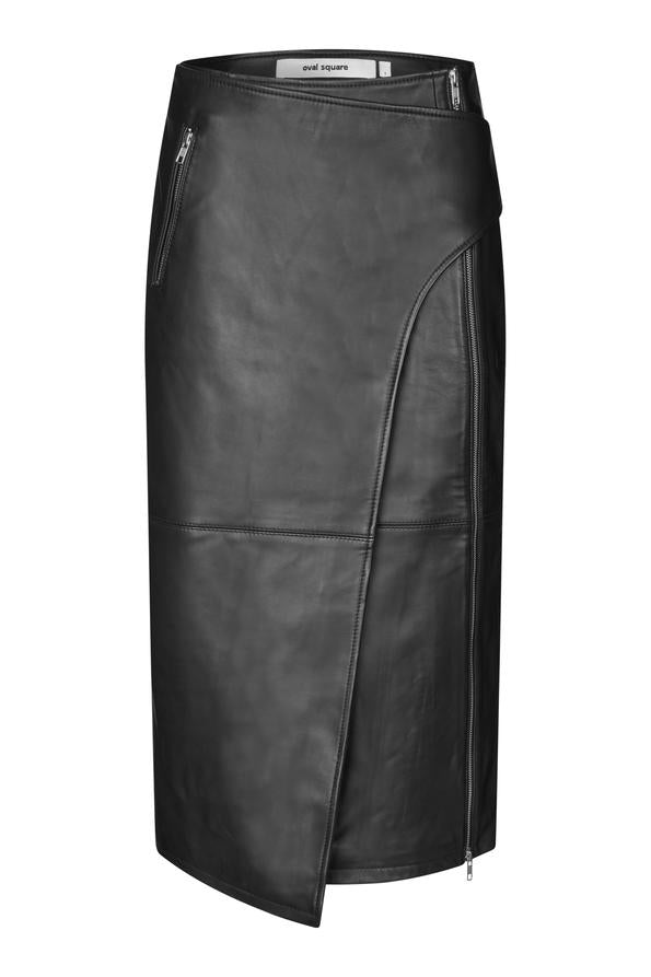 Oval Square Verve Leather Skirt // Black