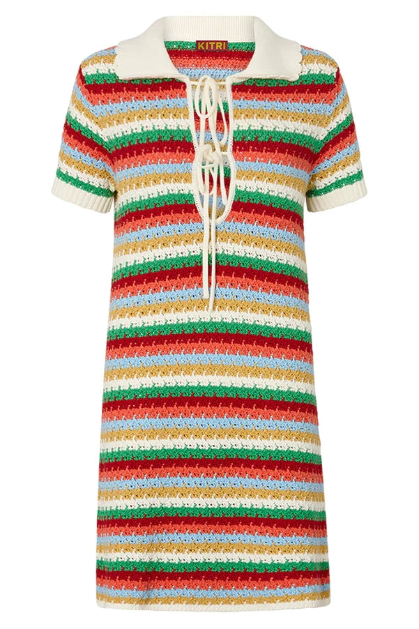 Kitri Ridley Multi Striped Crochet Knit Mini Dress
