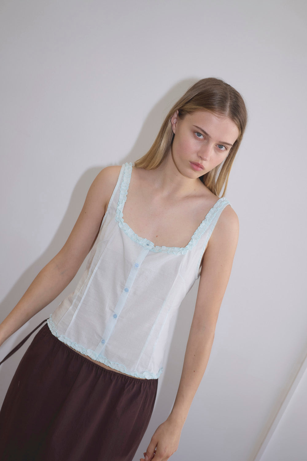 Deiji Studios Button Frill Top // Mint