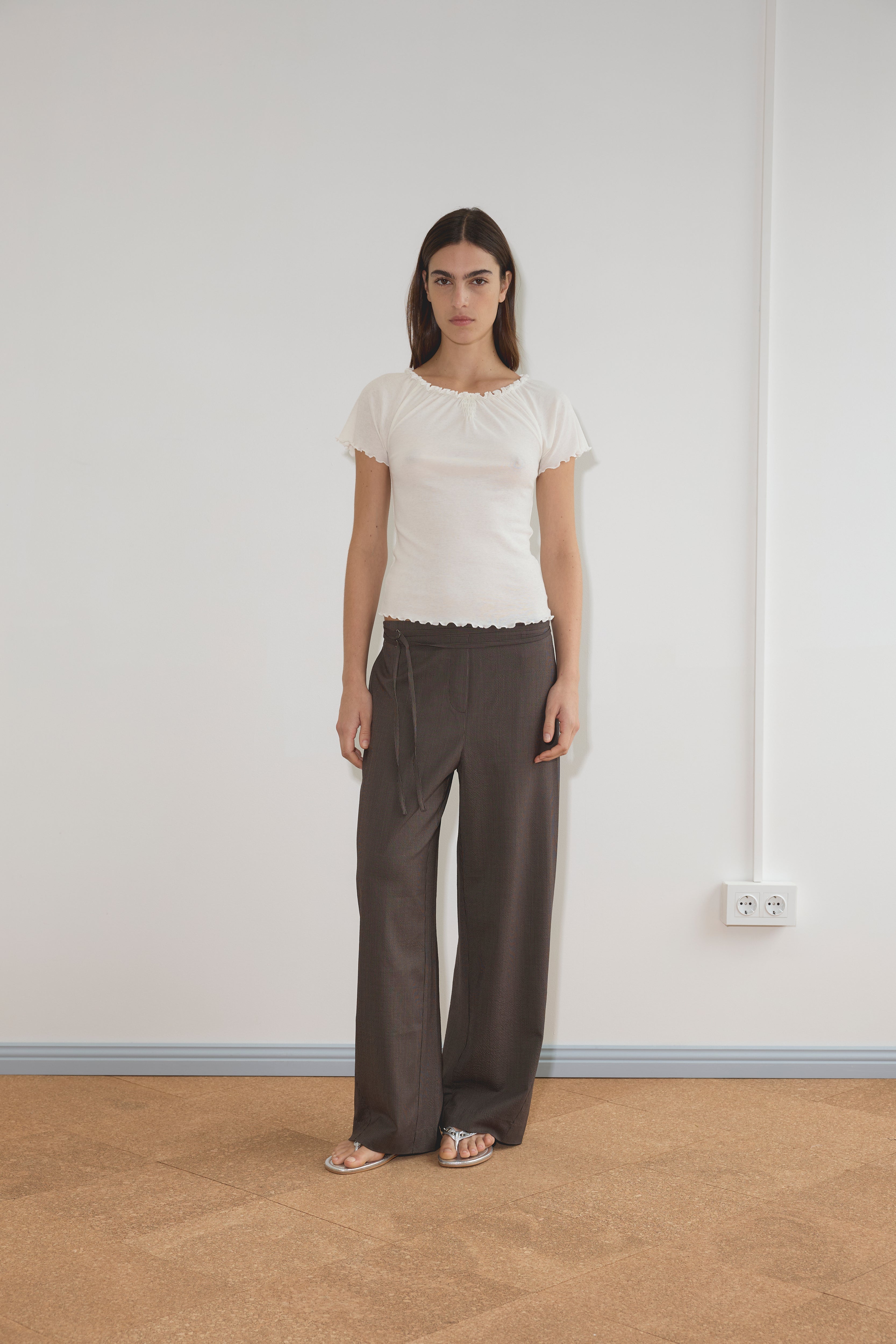 Deiji Studios Double Belted Pant // Brown Stripe