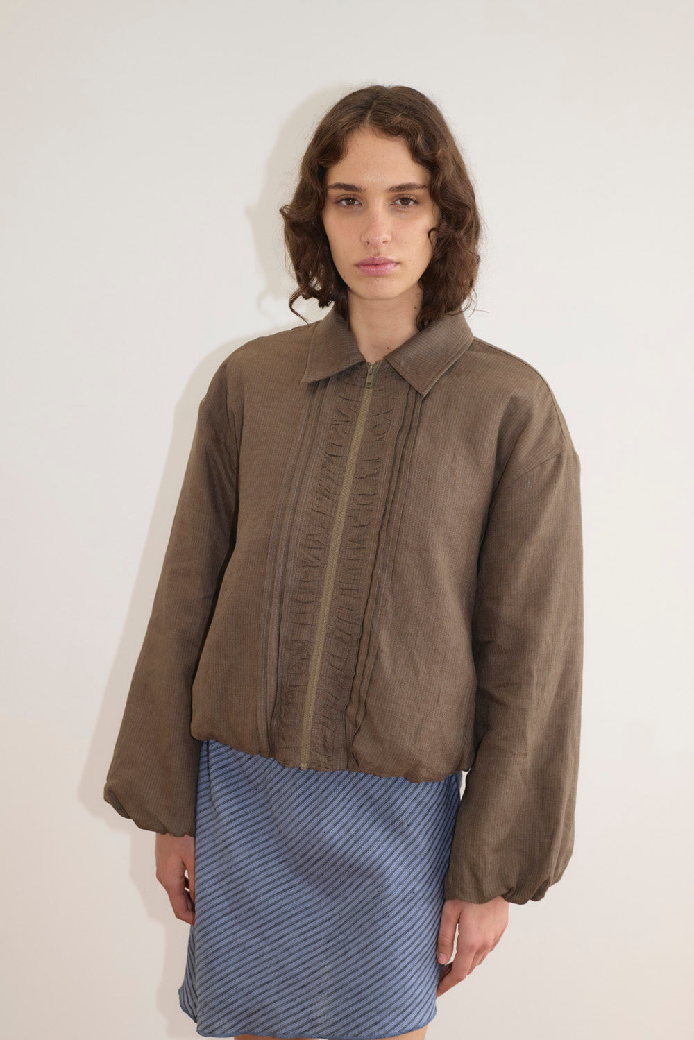 Deiji Studios Pintuck Jacket // Khaki Stripe