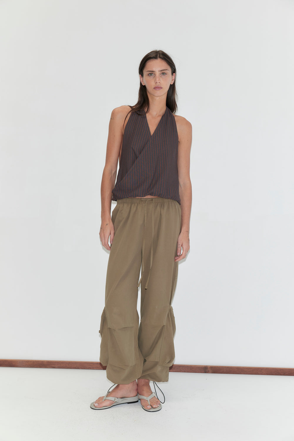 Deiji Studios Wrap Halter Top // Brown Grey Stripe