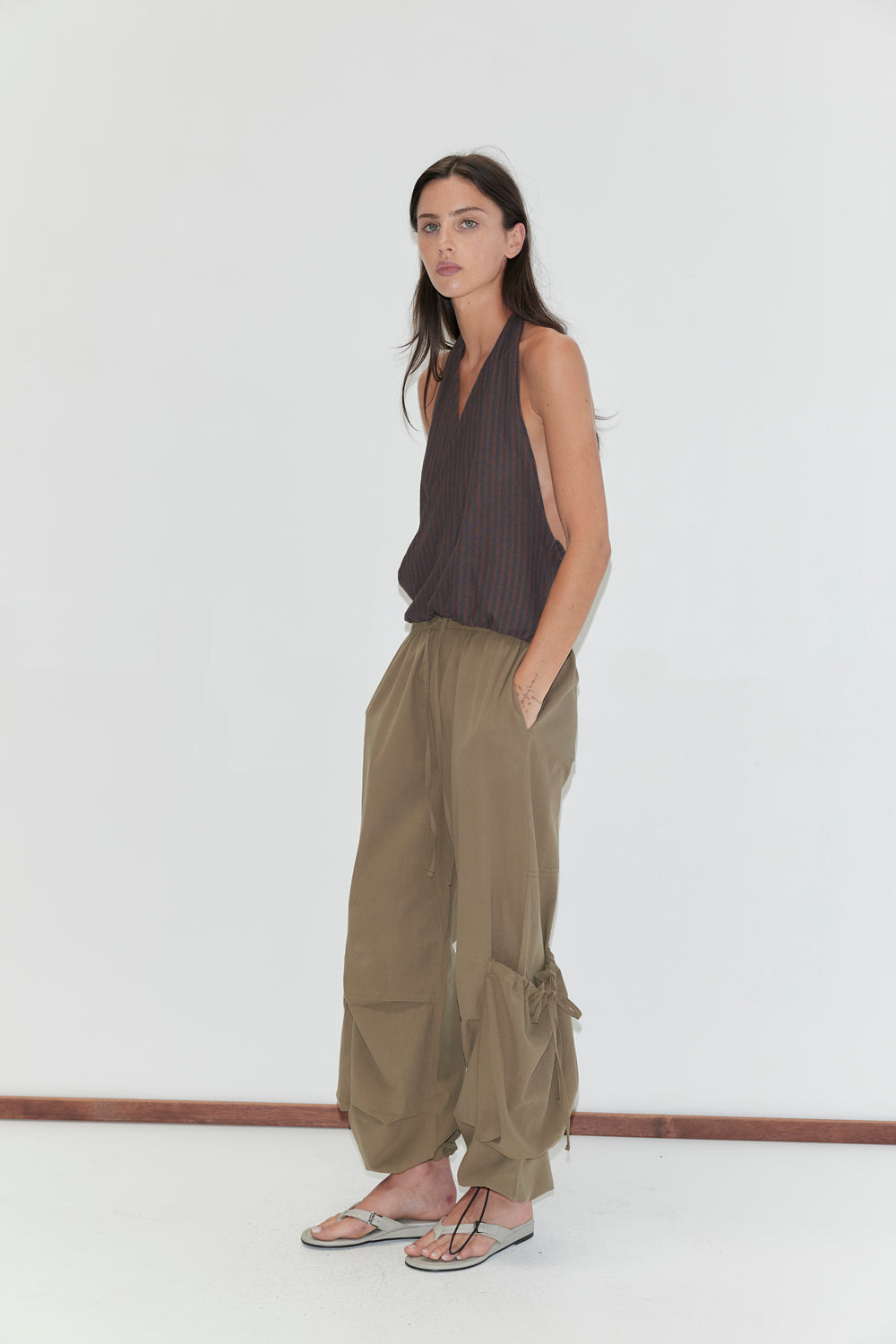 Deiji Studios Wrap Halter Top // Brown Grey Stripe