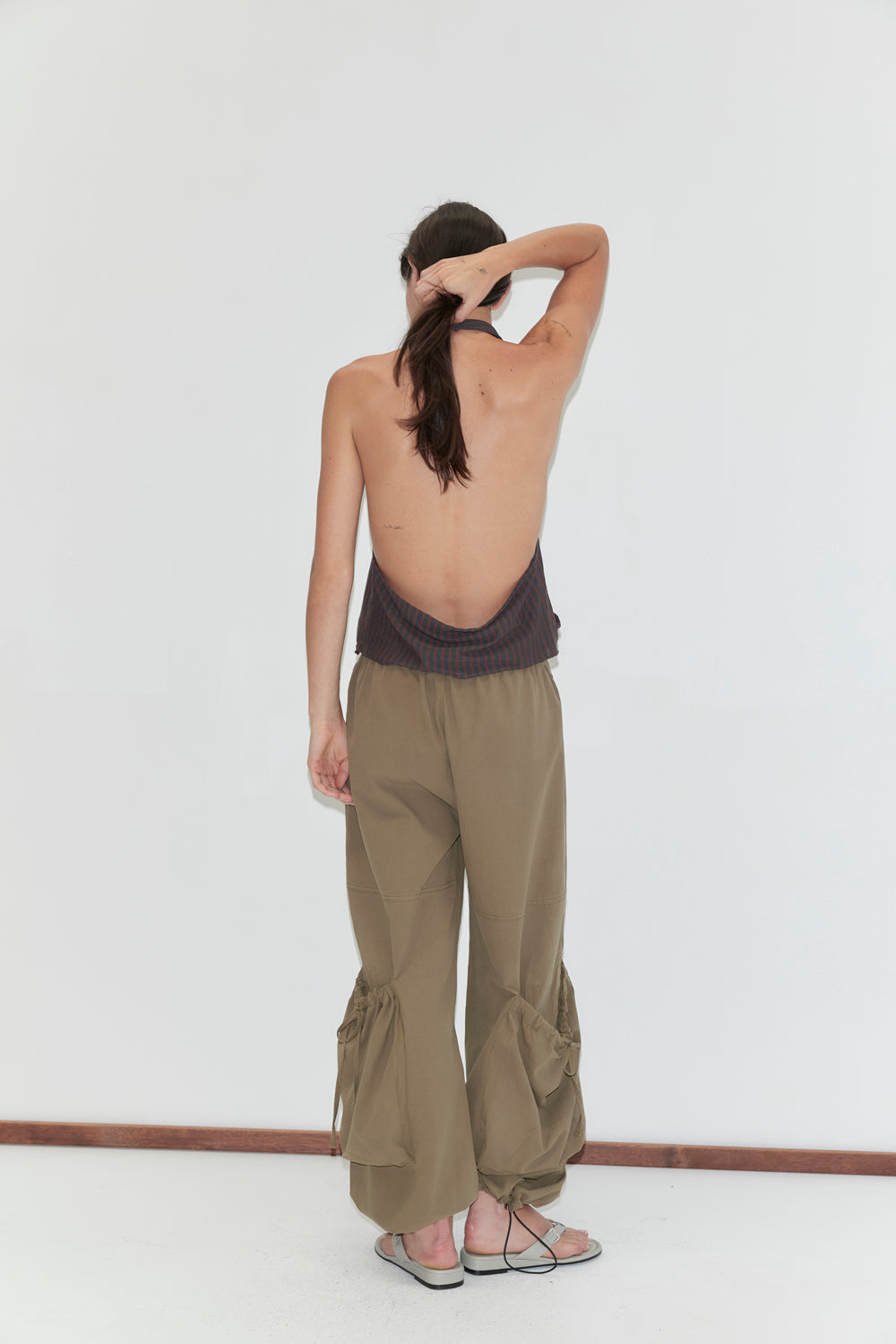 Deiji Studios Wrap Halter Top // Brown Grey Stripe