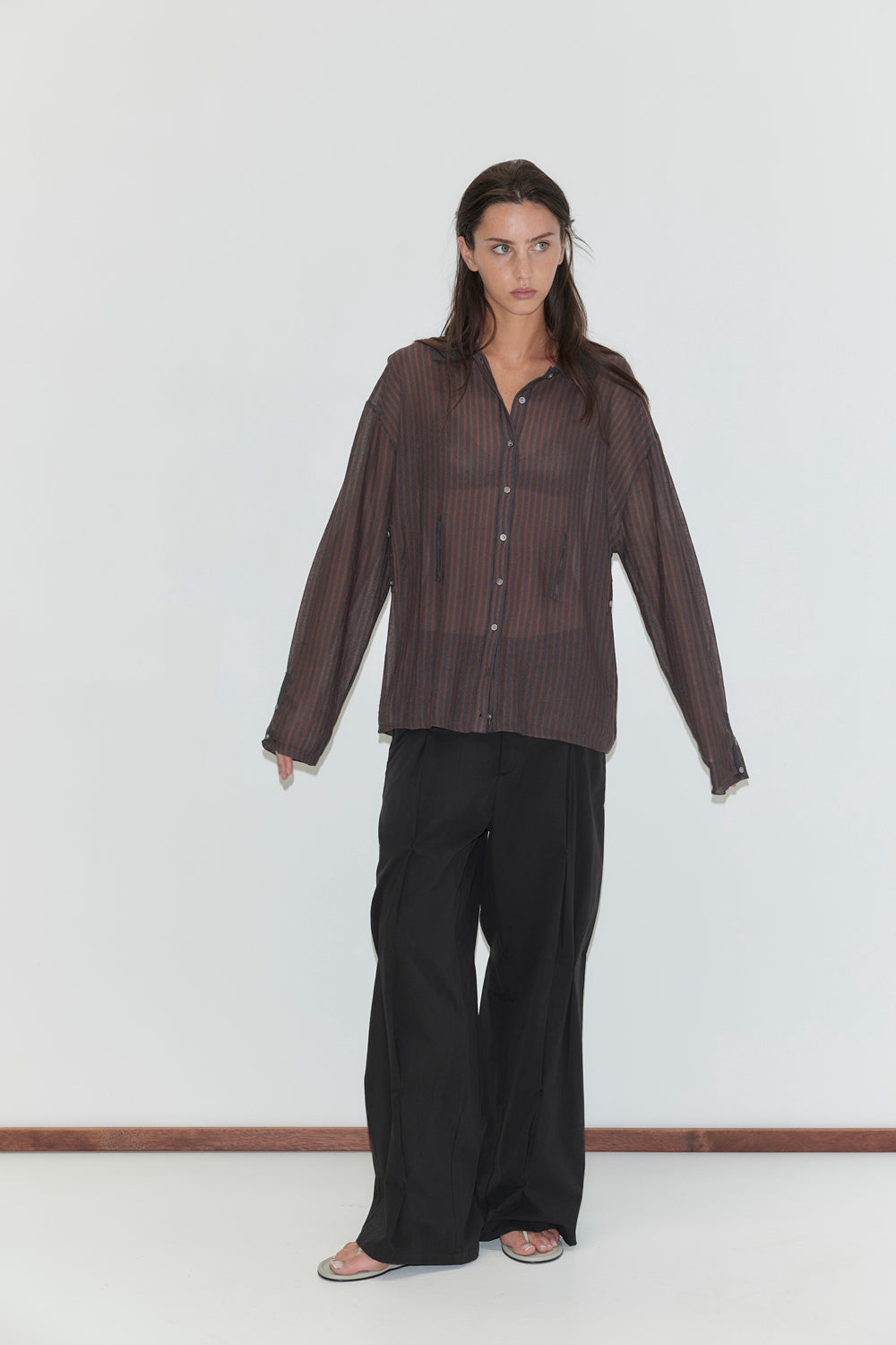 Deiji Studios Knit Shirt // Brown Grey Stripe