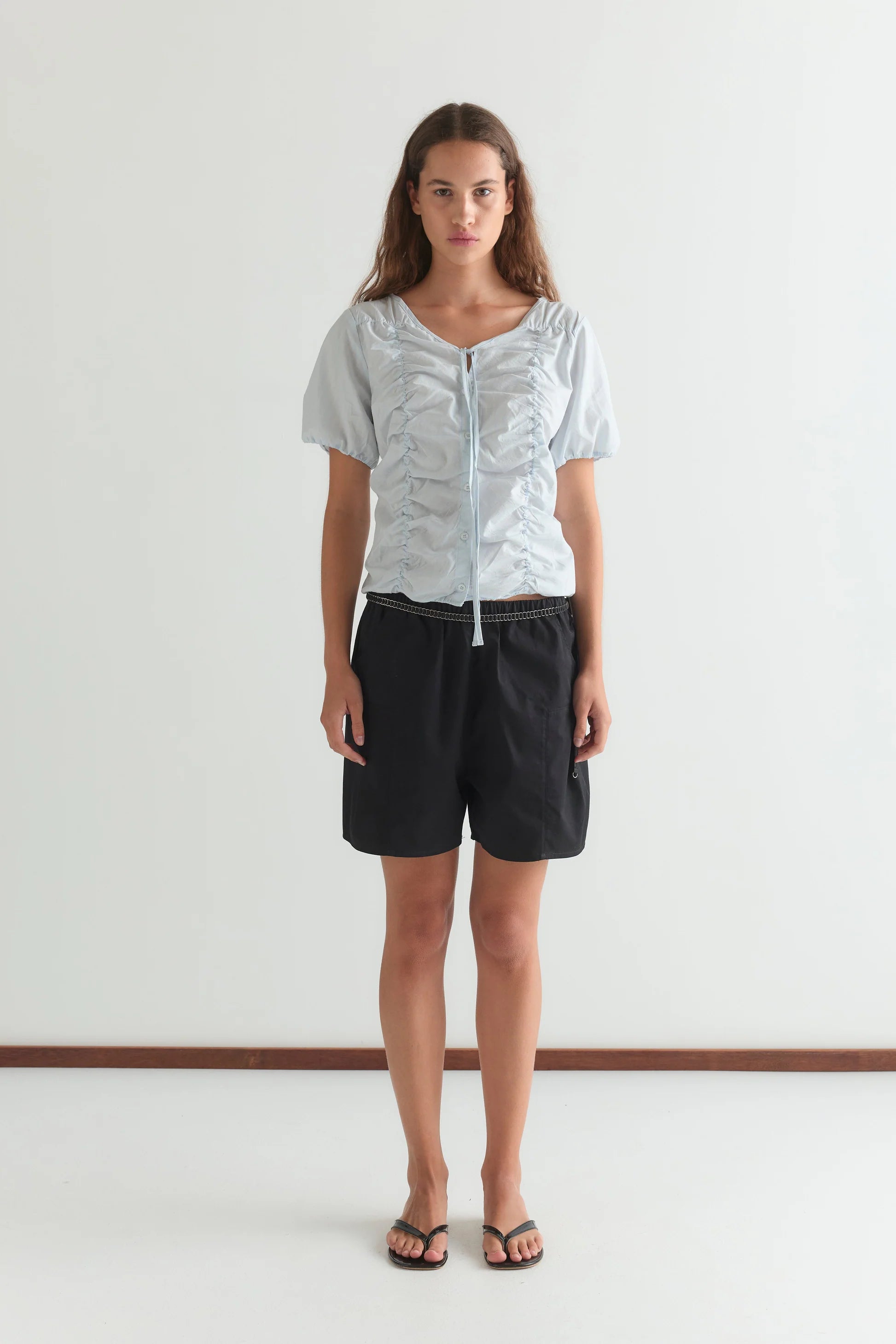 Deiji Studios Crinkle Top // Powder Blue Stripe