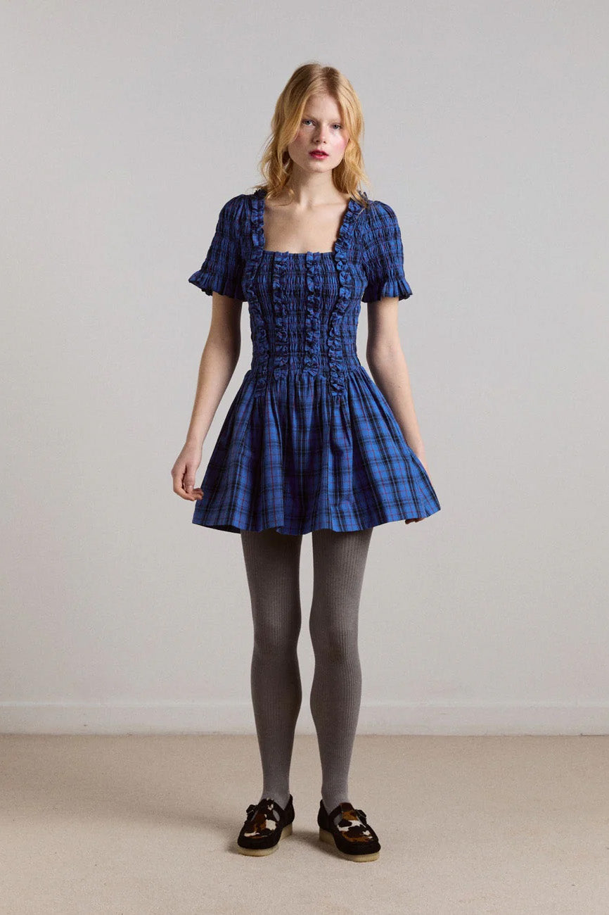Damson Madder Raphaela S/S Mini Dress // Blue Tartan