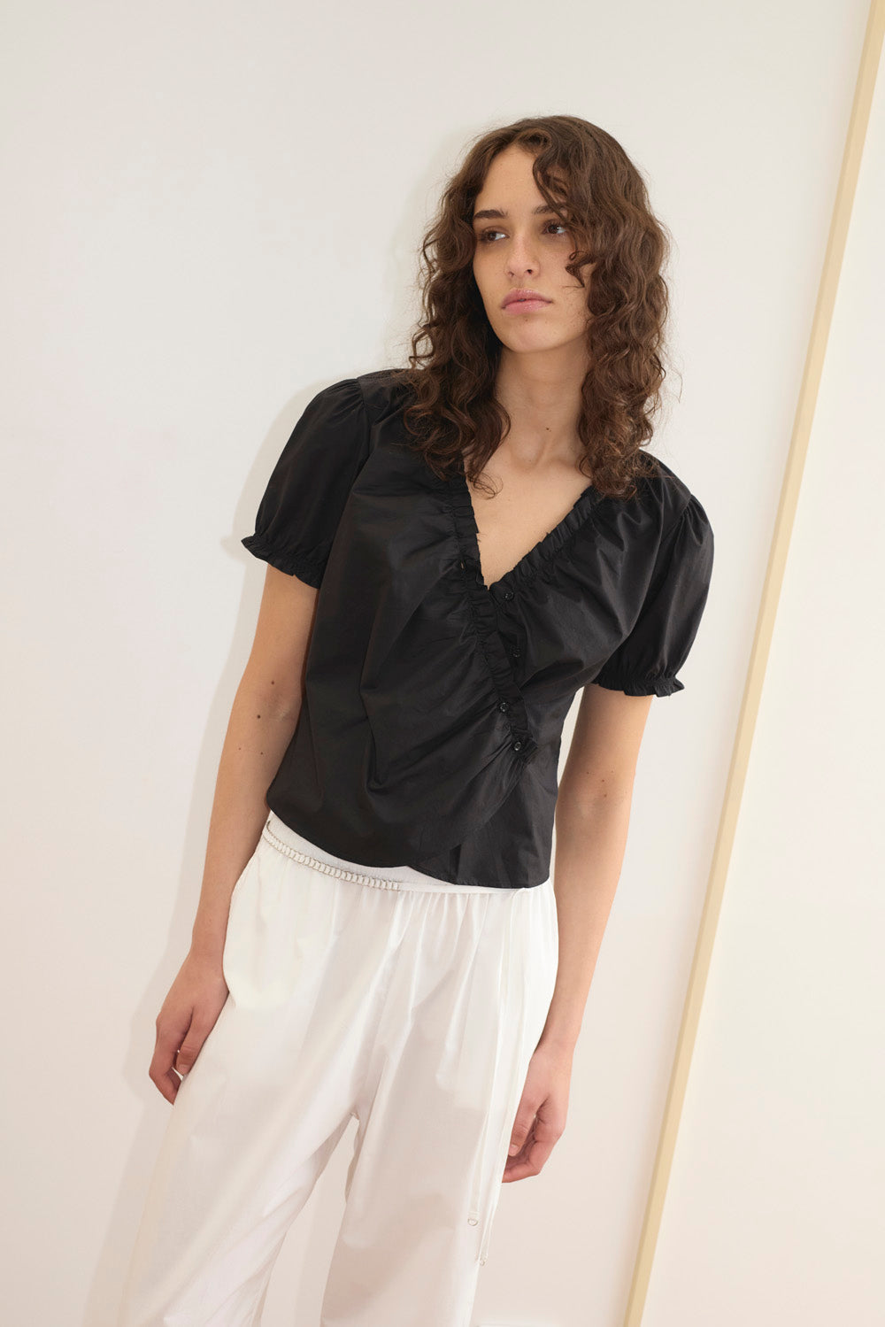 Deiji Studios Cross Frill Top // Black