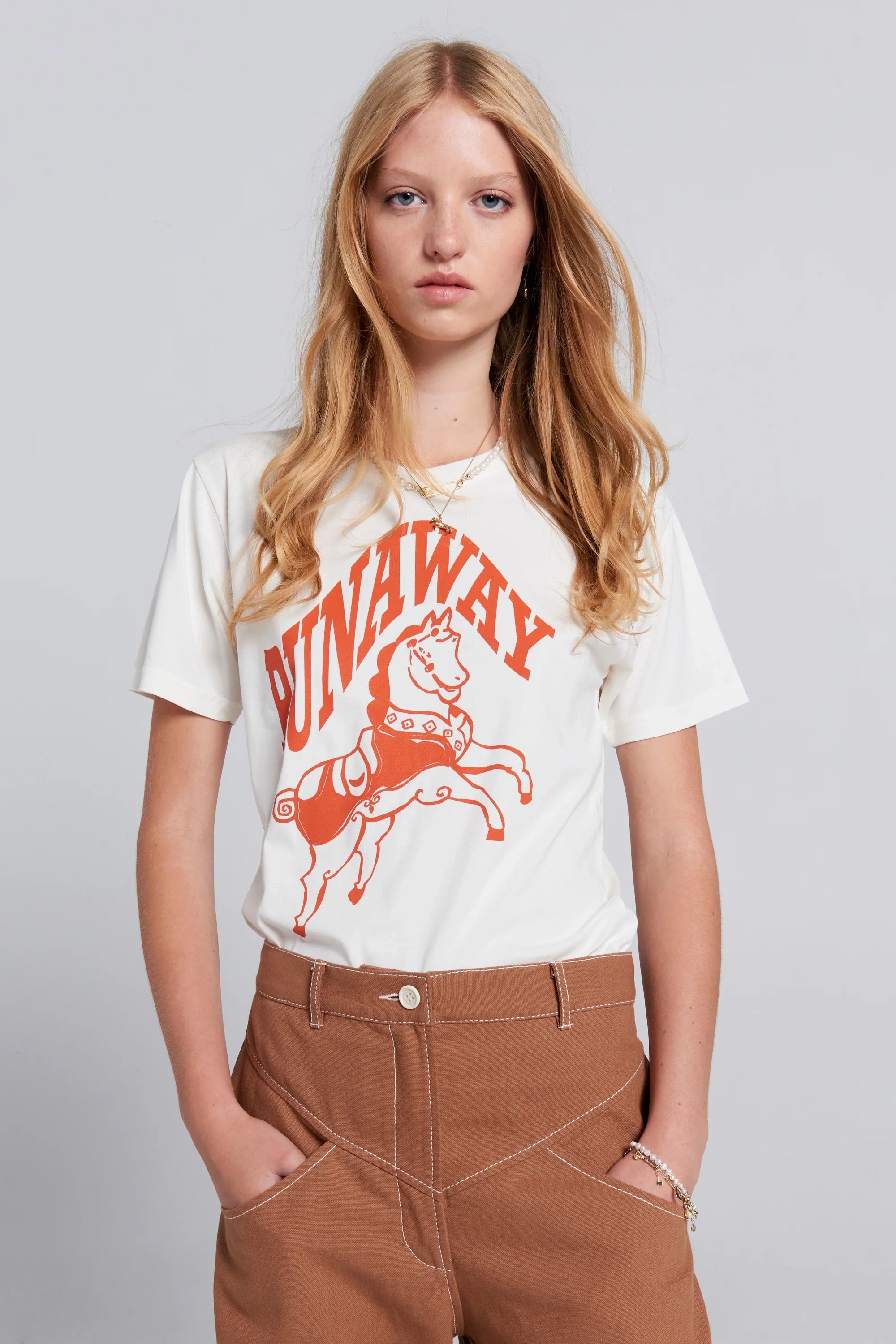 Karen Walker Runaway Carousel Tee // Ecru, Tangerine