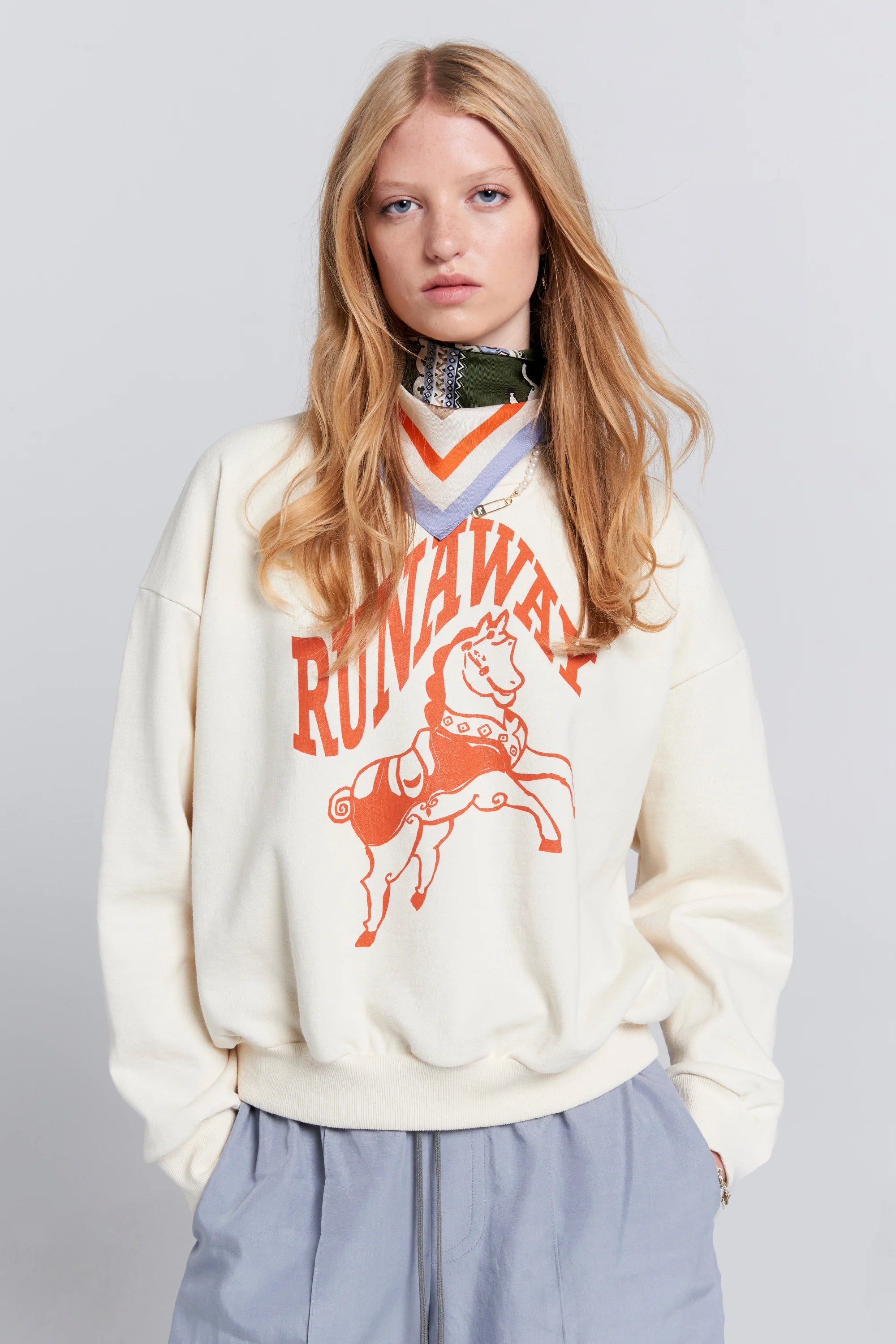Karen Walker Runaway Carousel Sweatshirt // Ecru, Tangerine