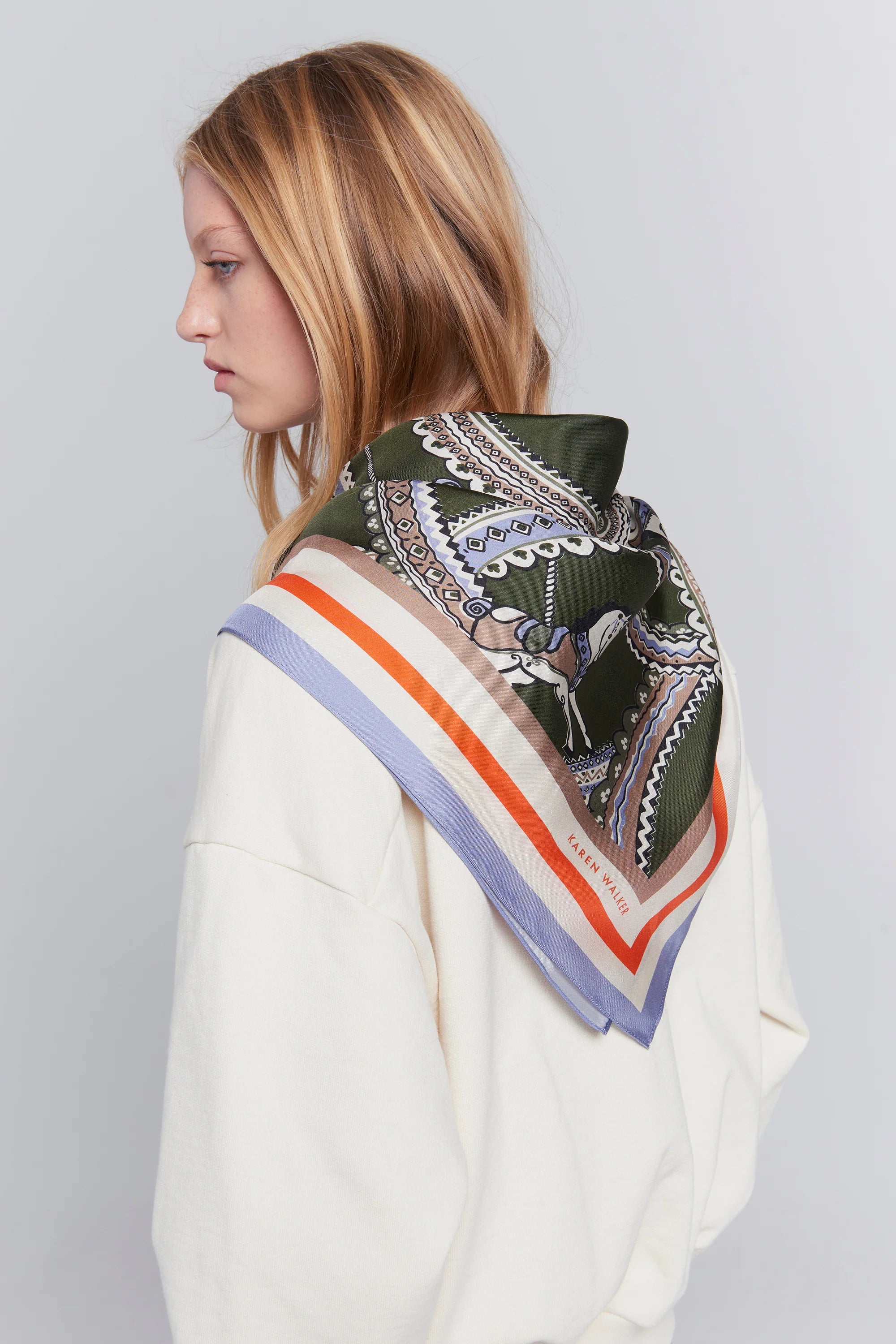 Karen Walker Carousel Classic Silk Scarf // Olive