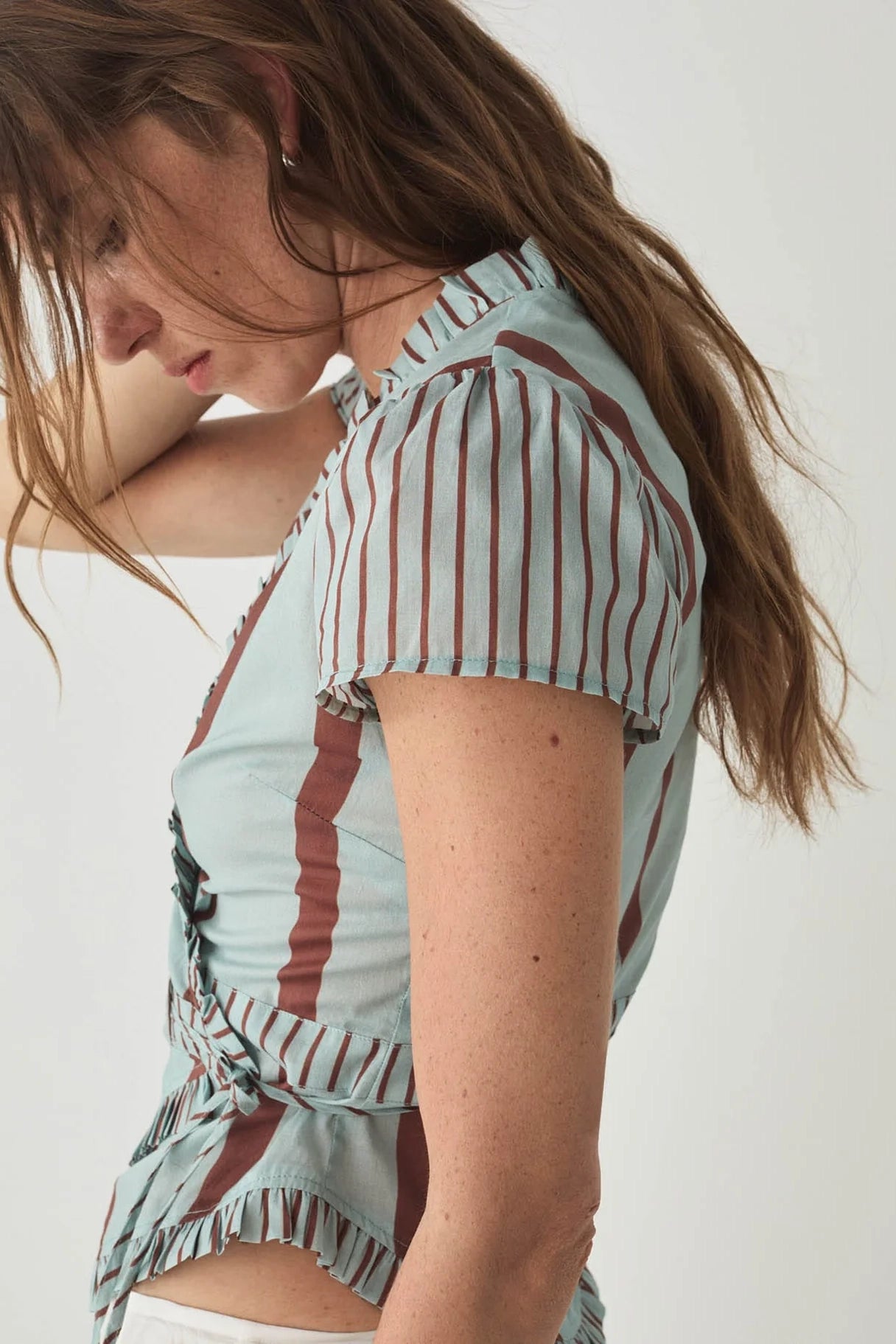 Laagam Athena Striped Wrap Blouse // Turquoise