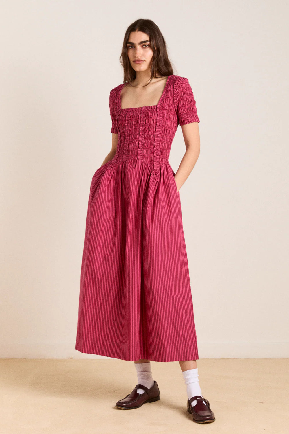 Damson Madder Raphaela Ruffle Midi Dress // Berry Business