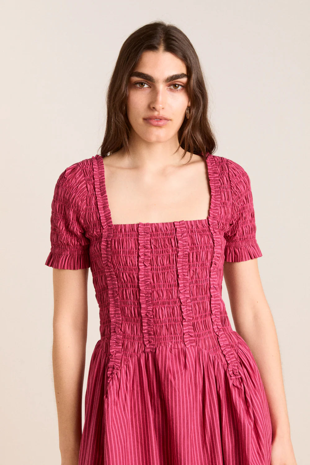 Damson Madder Raphaela Ruffle Midi Dress // Berry Business