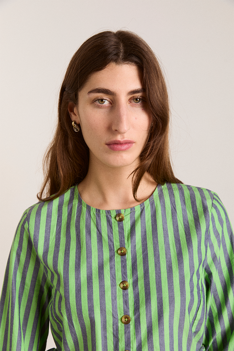 Damson Madder Madison Blouse // Navy, Green Stripe