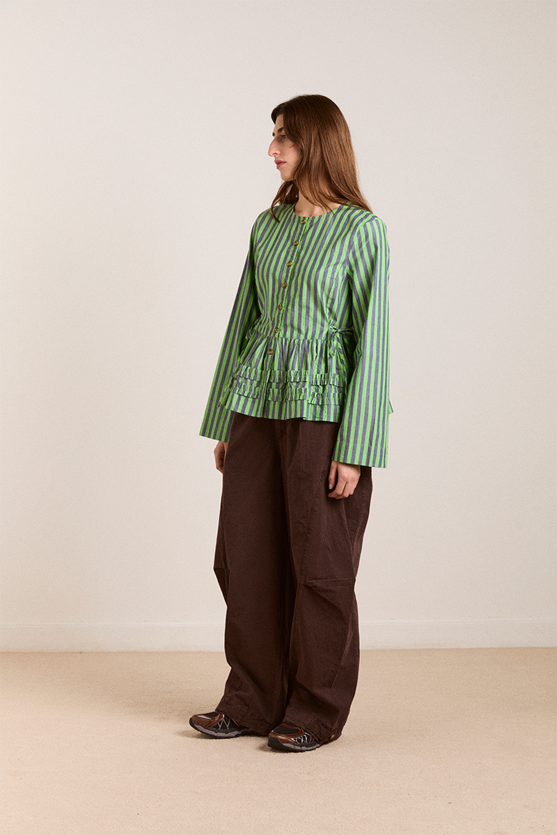 Damson Madder Madison Blouse // Navy, Green Stripe
