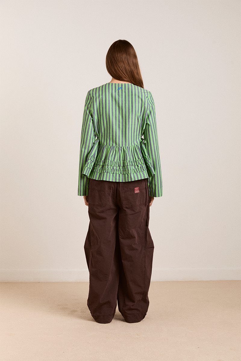 Damson Madder Madison Blouse // Navy, Green Stripe