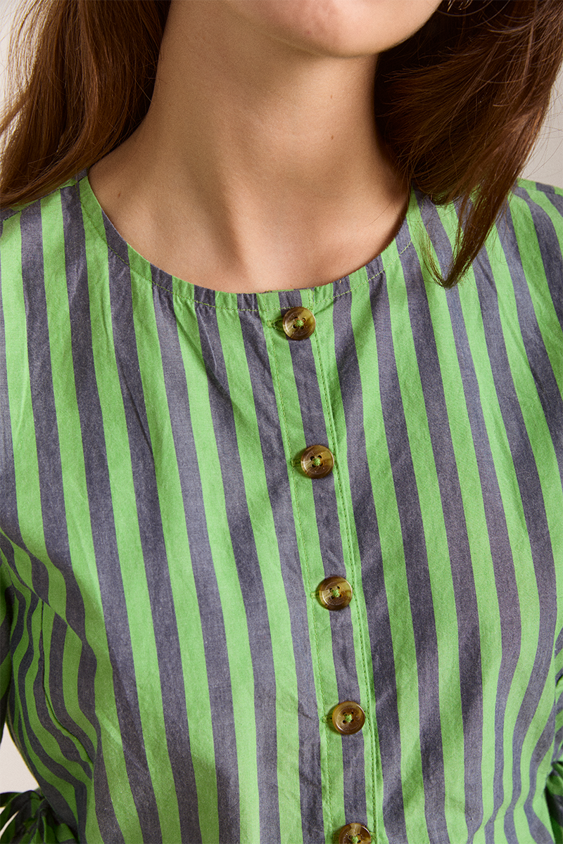 Damson Madder Madison Blouse // Navy, Green Stripe