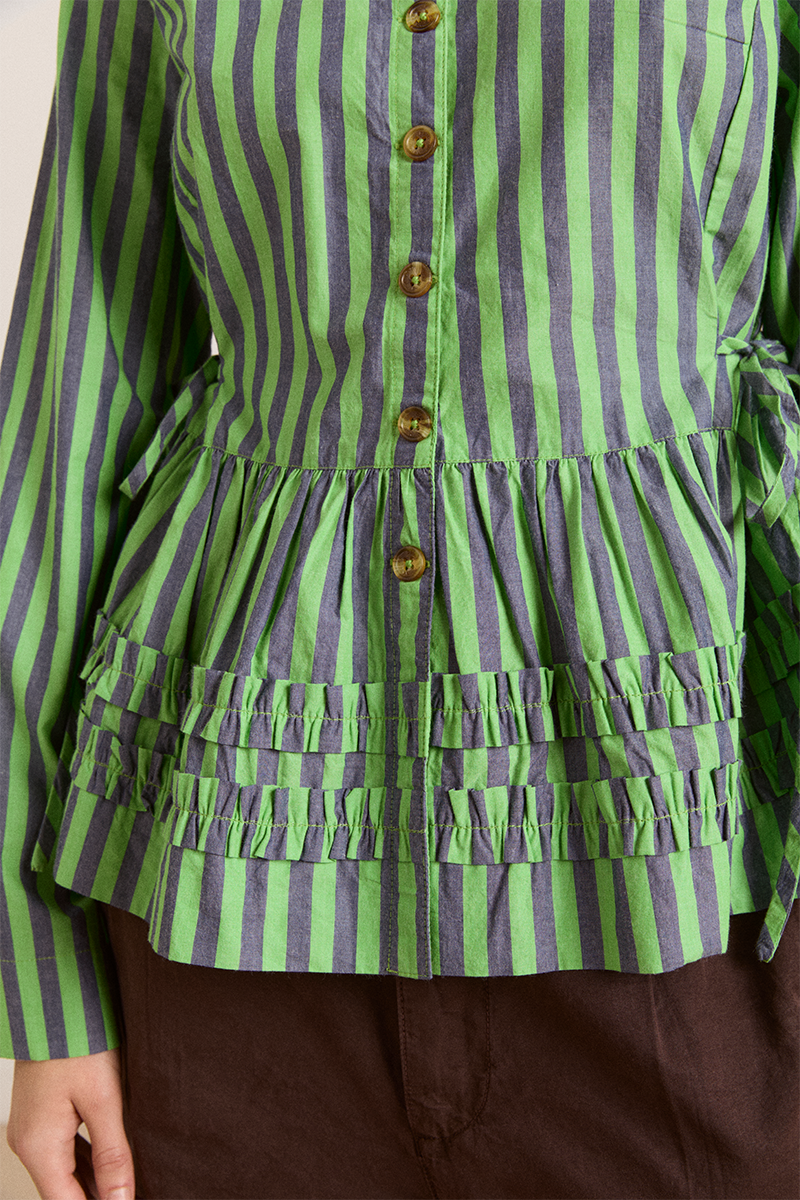 Damson Madder Madison Blouse // Navy, Green Stripe