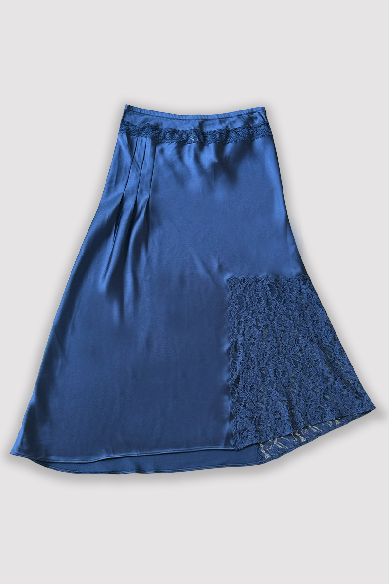 Damson Madder Elea Satin & Lace Skirt // Navy