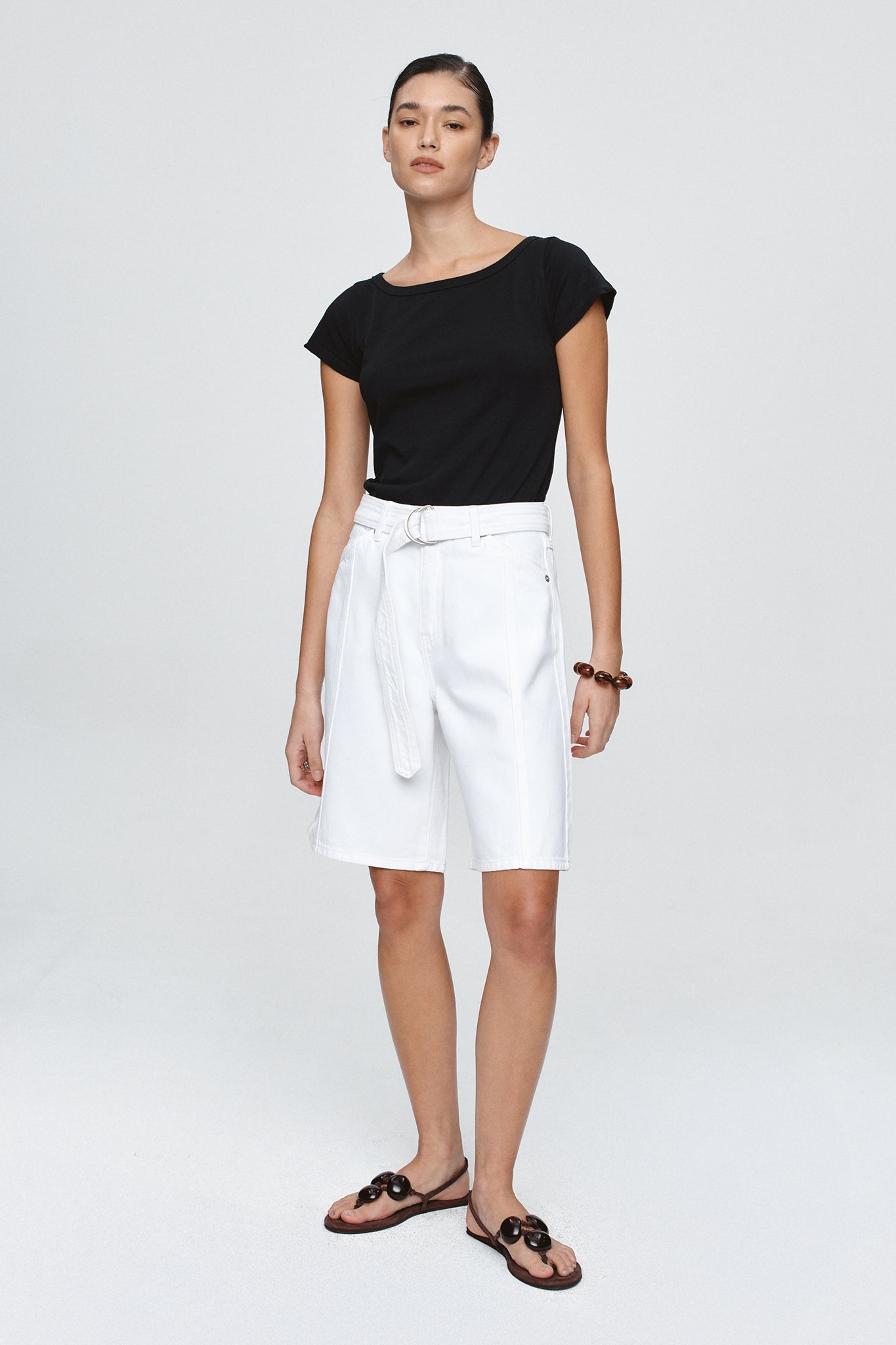 Marle Belted Jean Short // Blanc