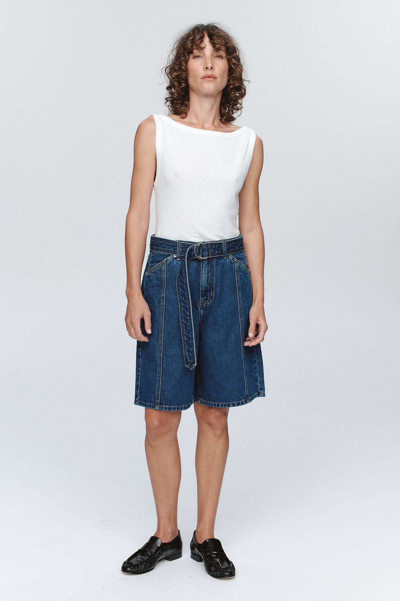 Marle Belted Jean Short // Washed Indigo