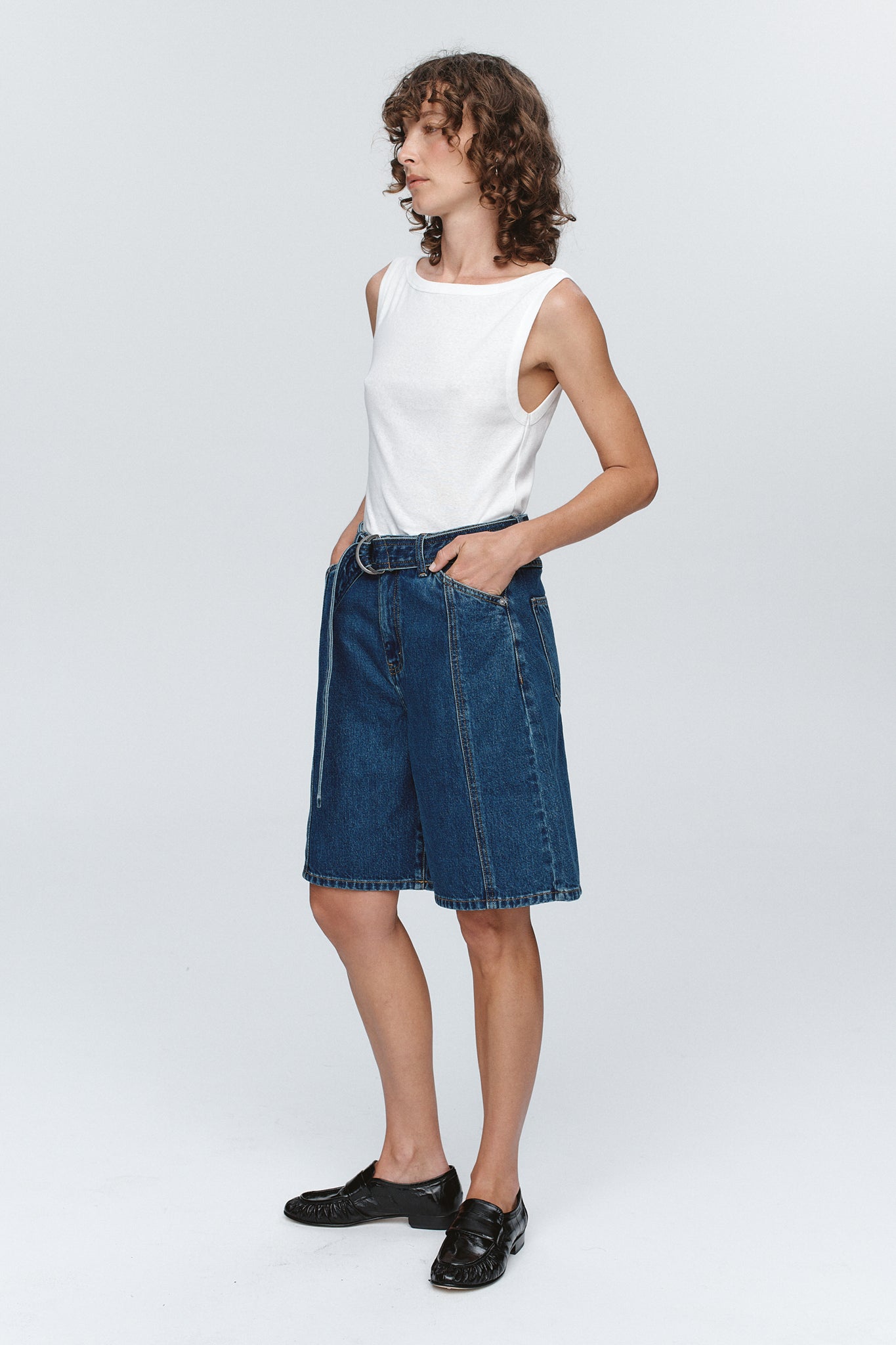 Marle Belted Jean Short // Washed Indigo