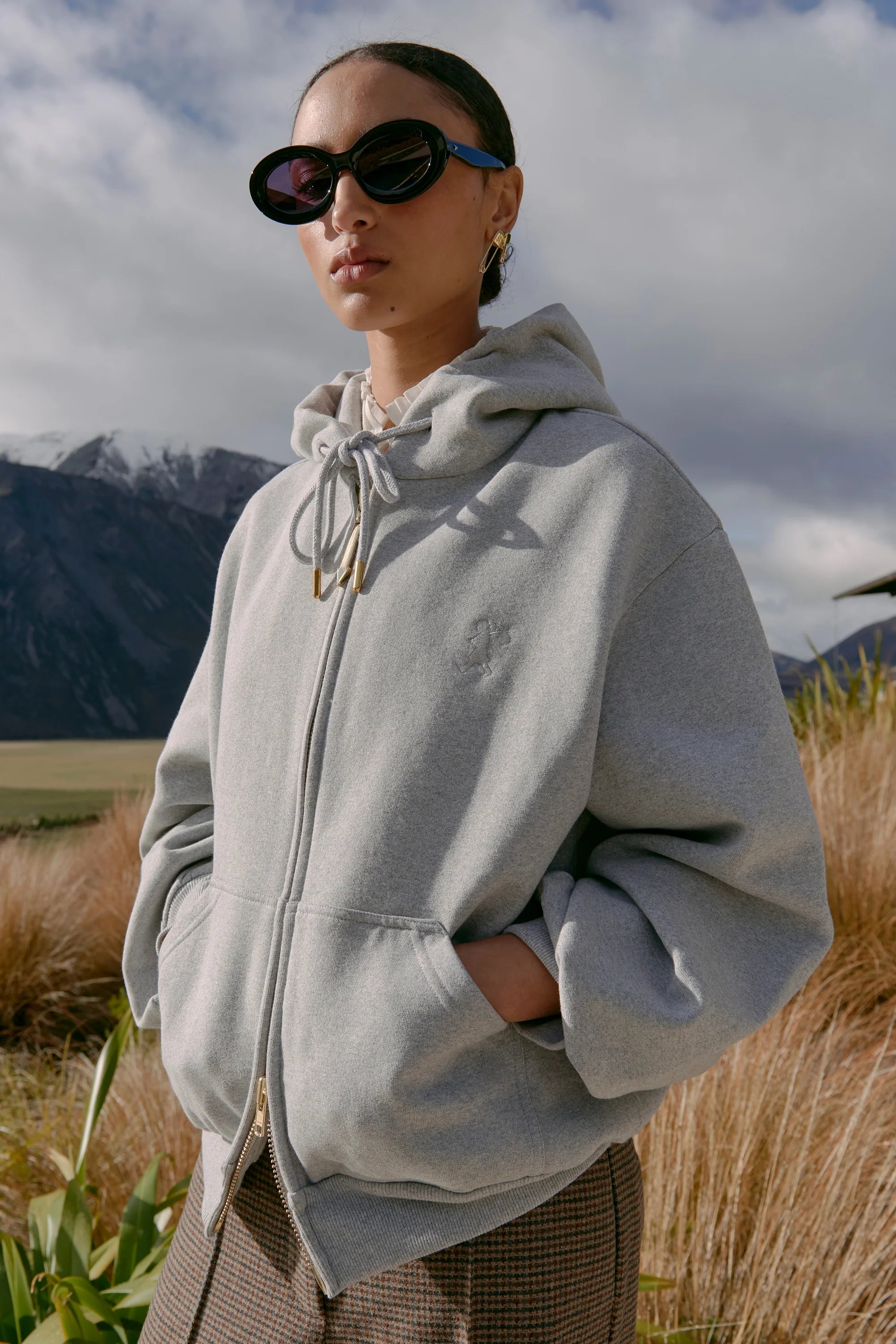 Karen Walker Runaway Girl Cropped Oversized Hoodie // Grey