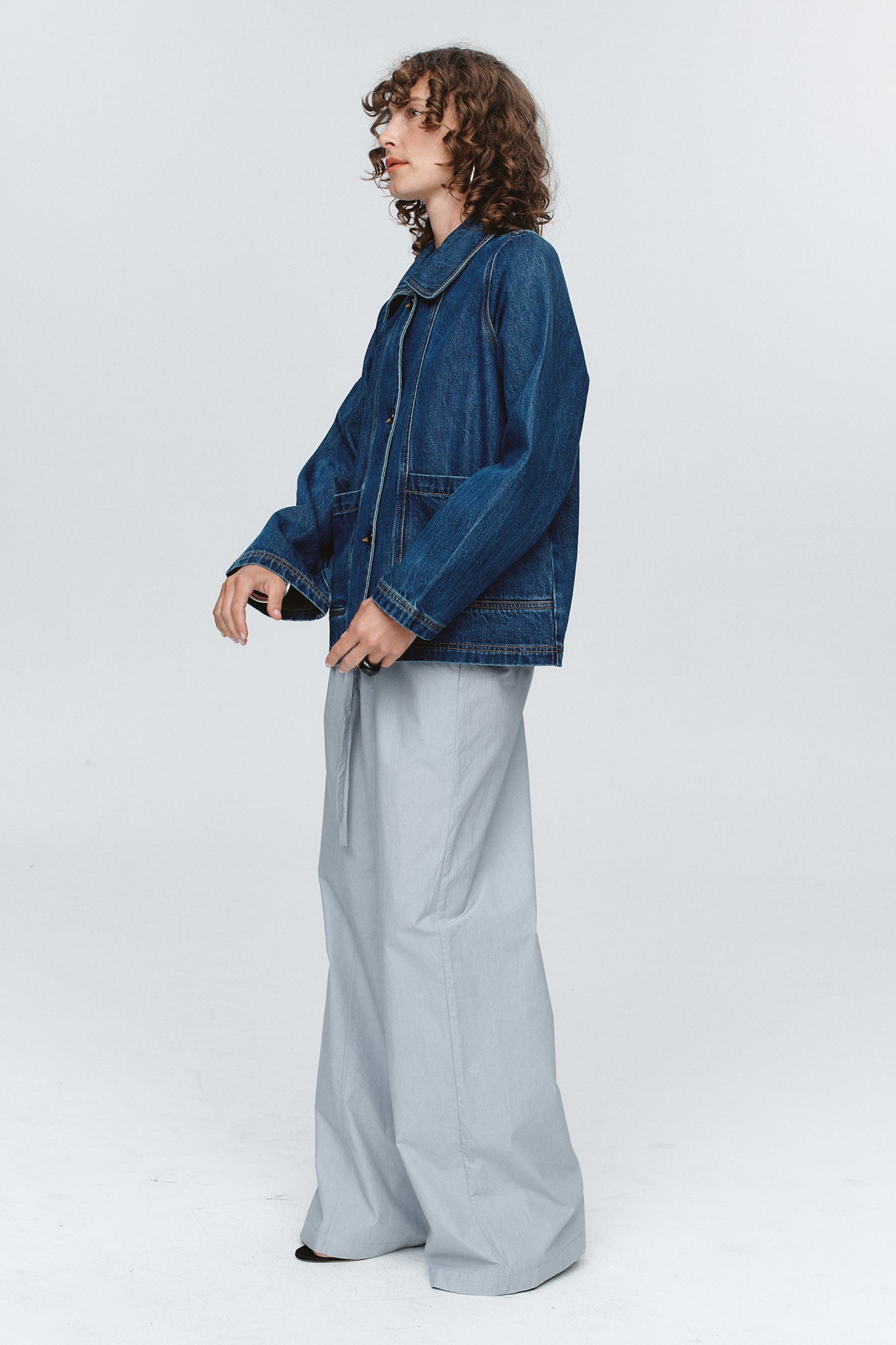 Marle Cropped Pea Jacket // Washed Indigo