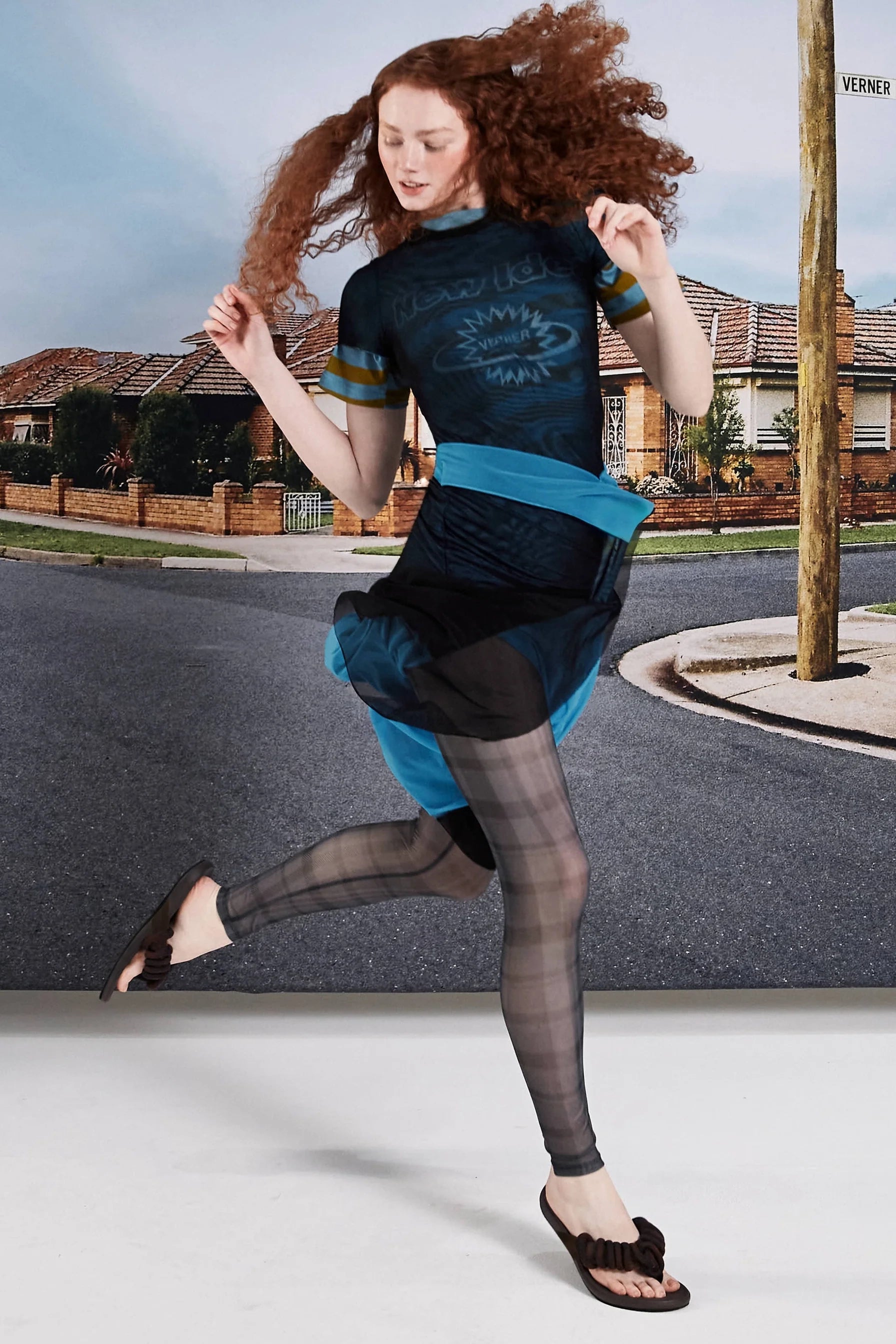 Verner Double Layer Mesh Dress // Black over Blue