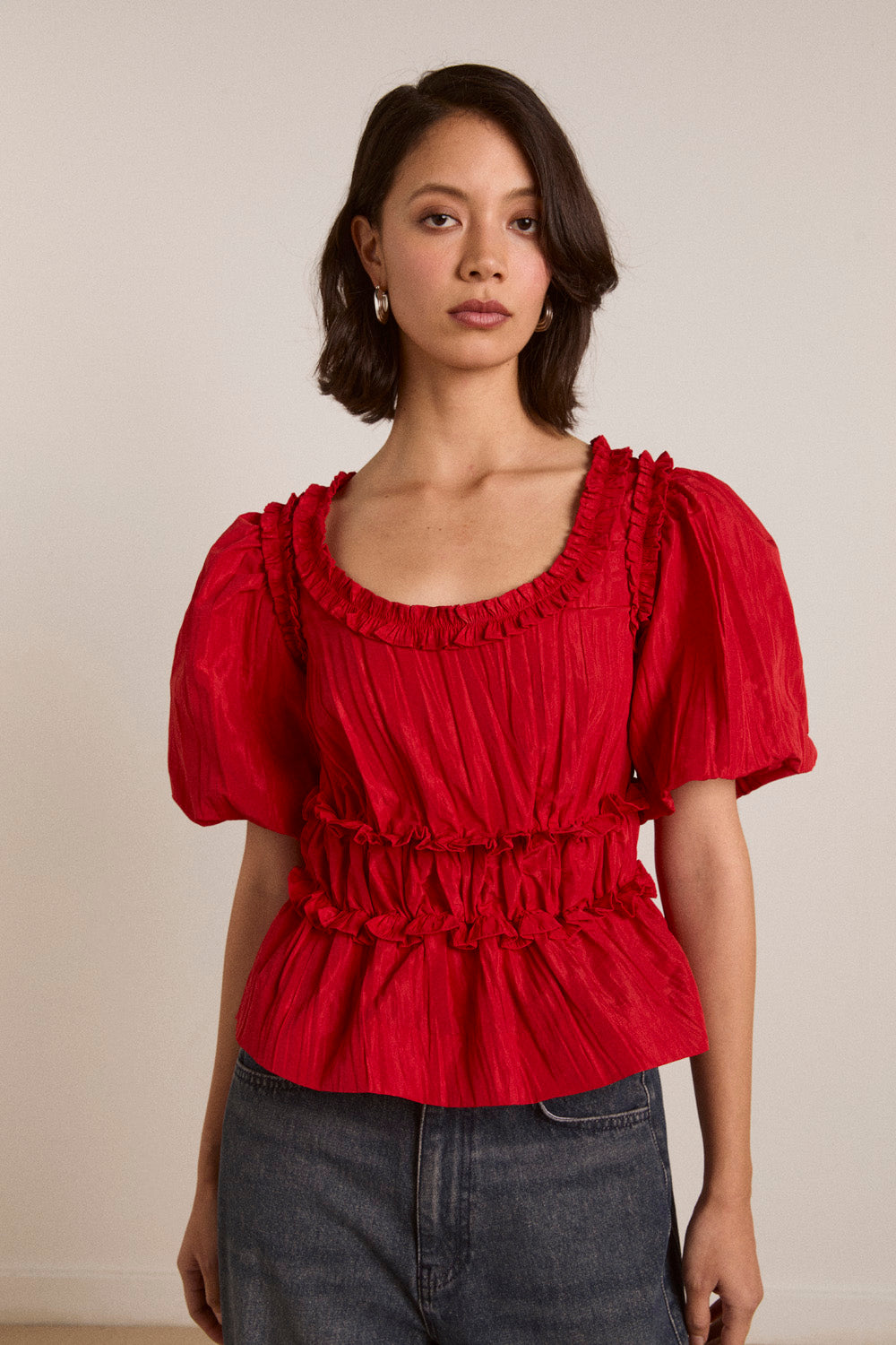 Damson Madder Everly Ruffle Blouse // Red