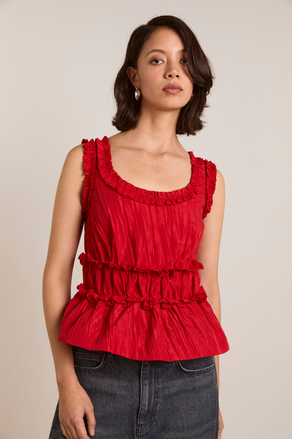 Damson Madder Everly Ruffle Blouse // Red