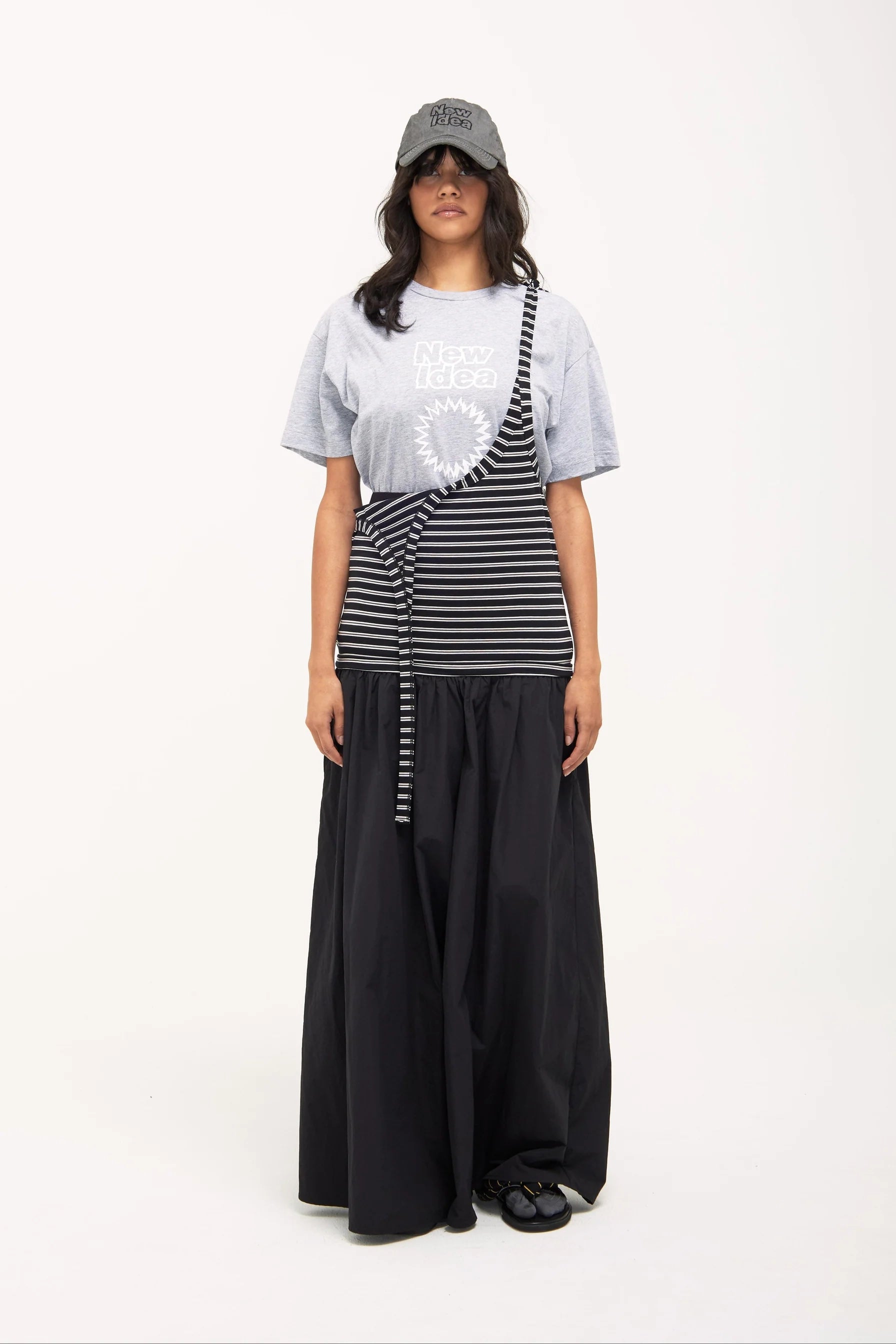 Verner Gather Skirt Dress // Black / White