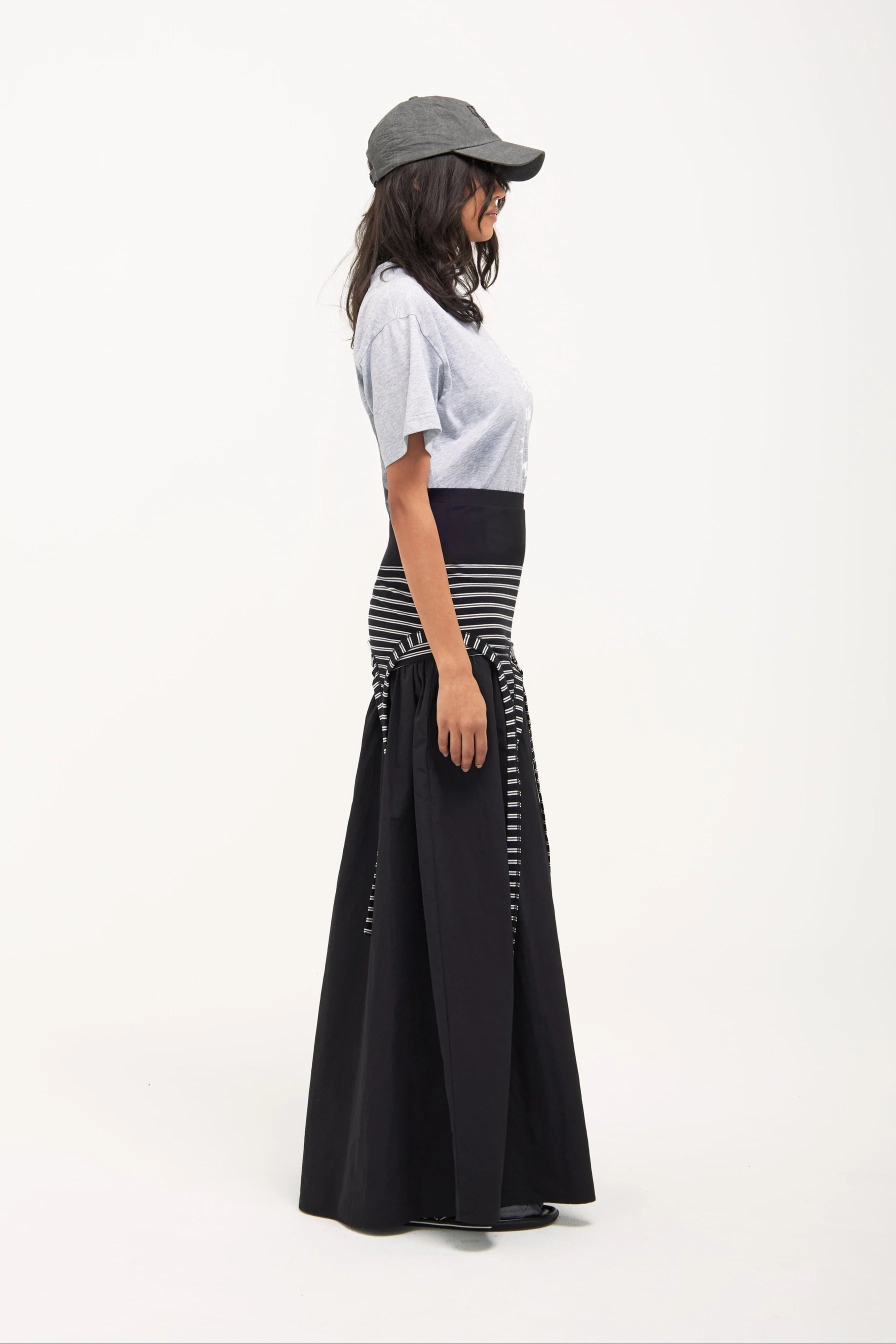 Verner Gather Skirt Dress // Black / White