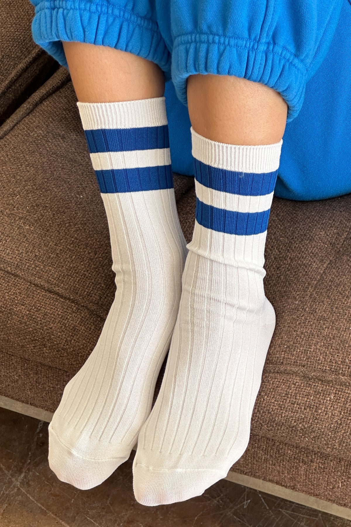 Le Bon Shoppe Her Varsity Socks // White Blue