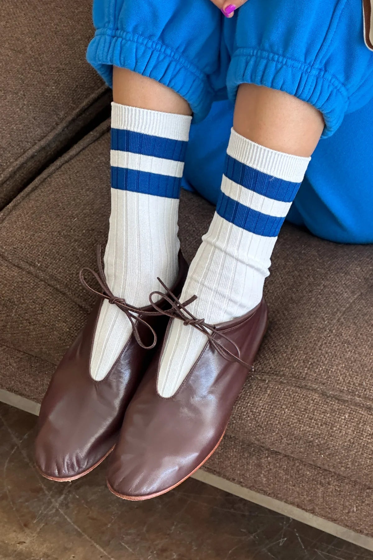 Le Bon Shoppe Her Varsity Socks // White Blue