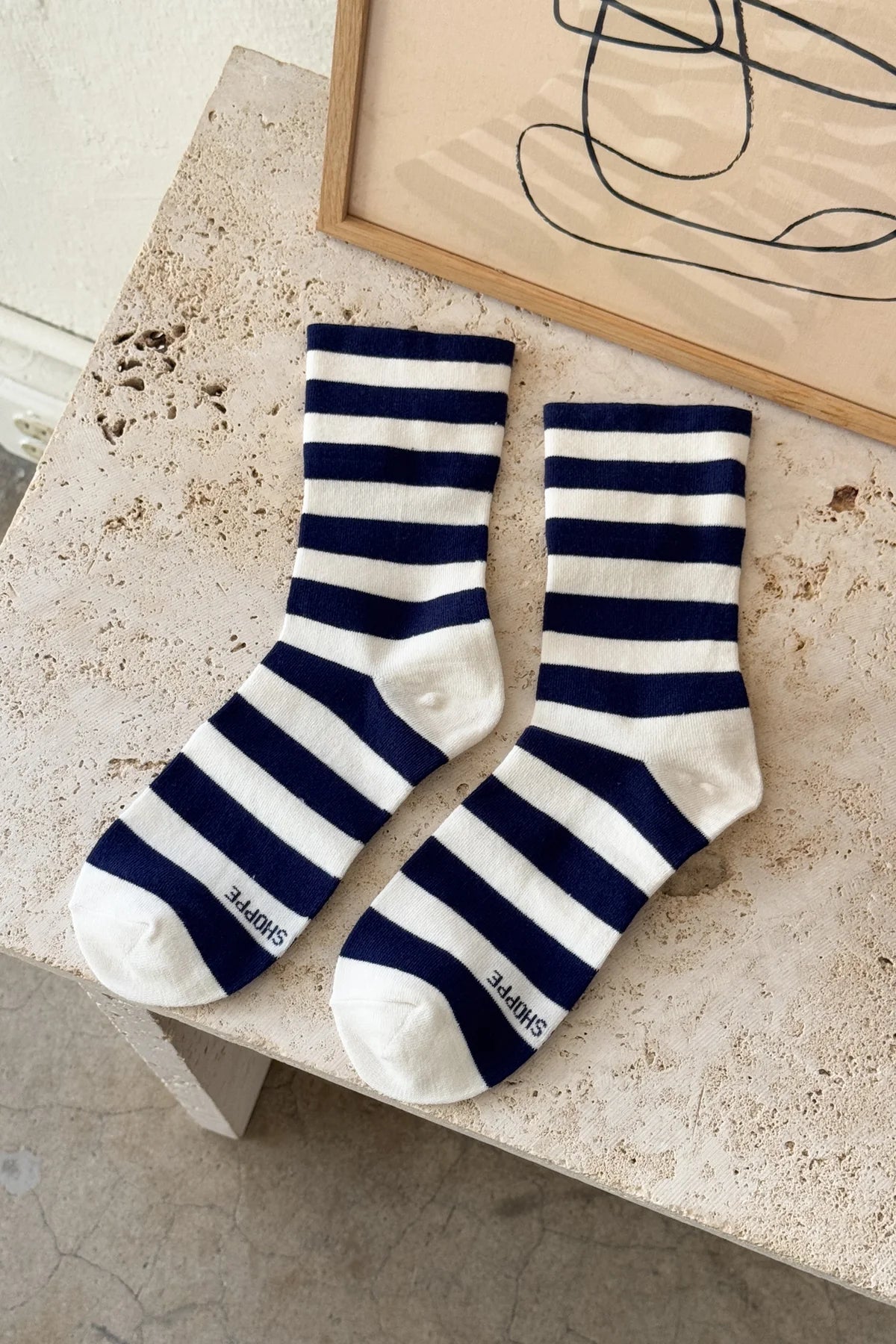 Le Bon Shoppe Wally Socks // Wide Navy Stripe