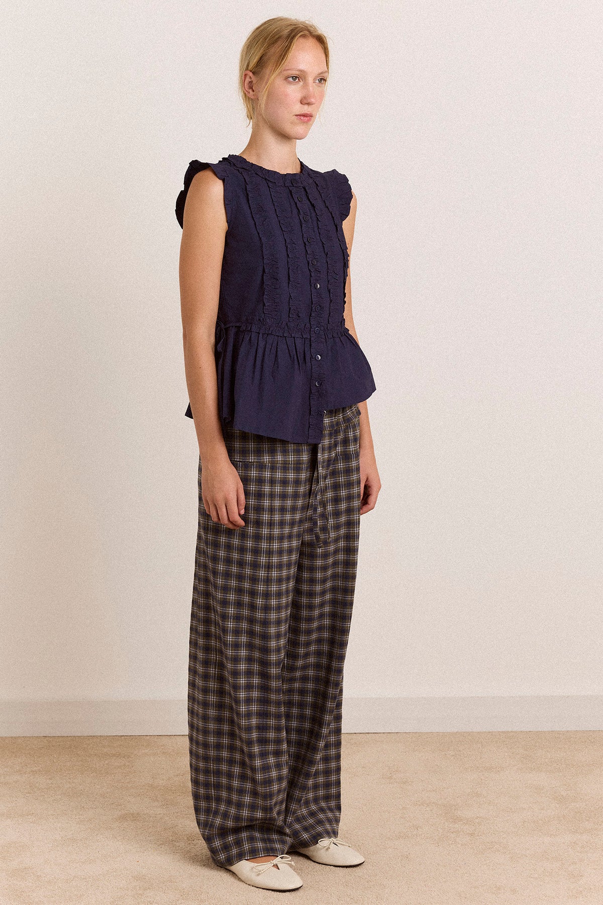 Damson Madder Leighton Ruffle Blouse // Navy