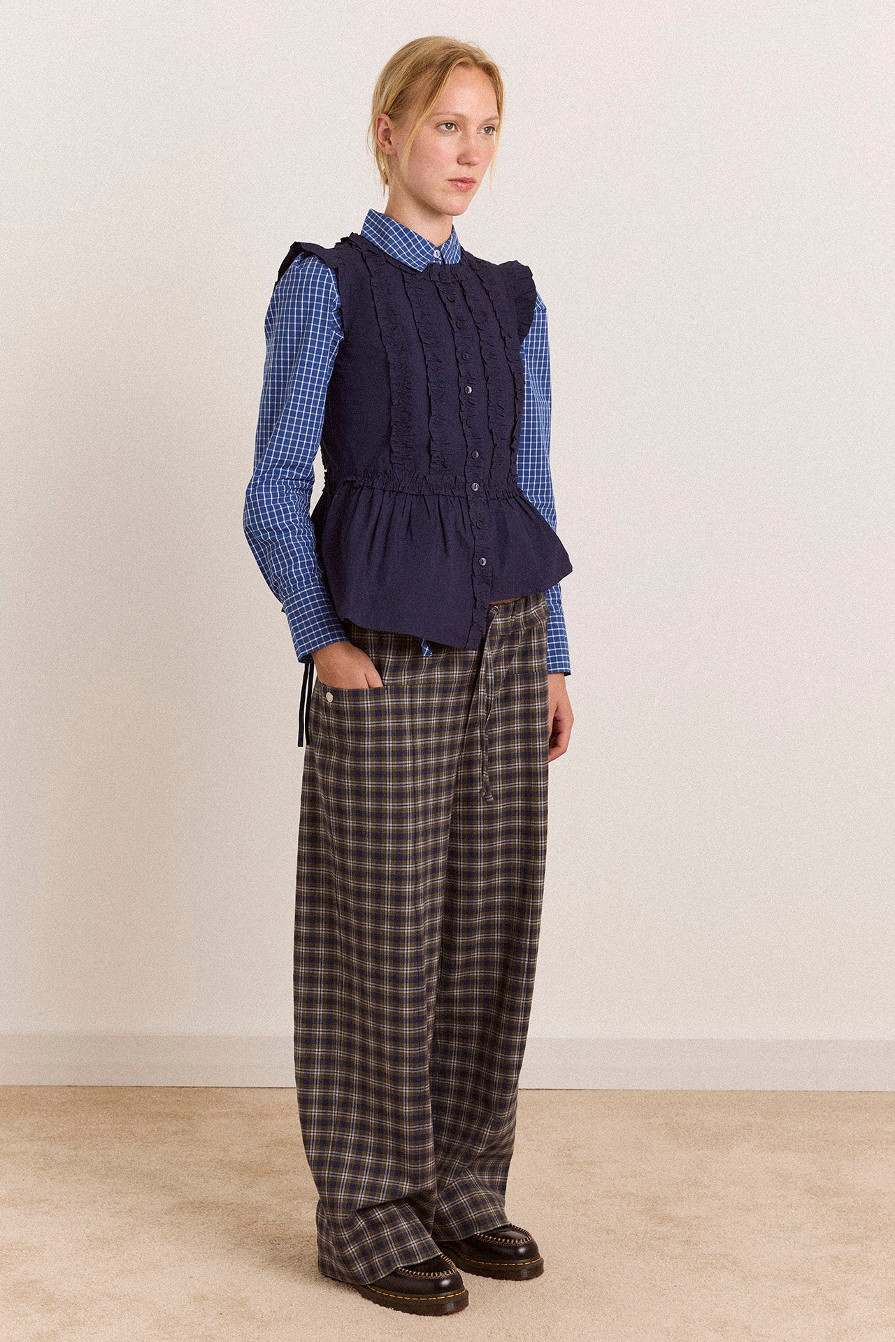 Damson Madder Leighton Ruffle Blouse // Navy