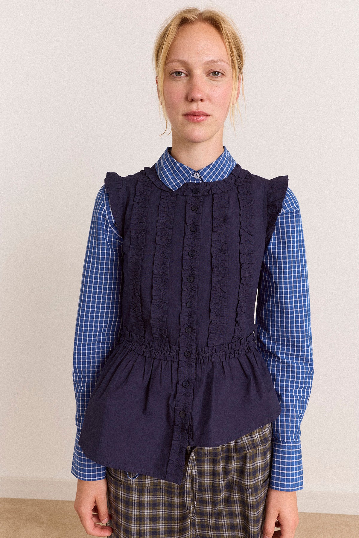 Damson Madder Leighton Ruffle Blouse // Navy