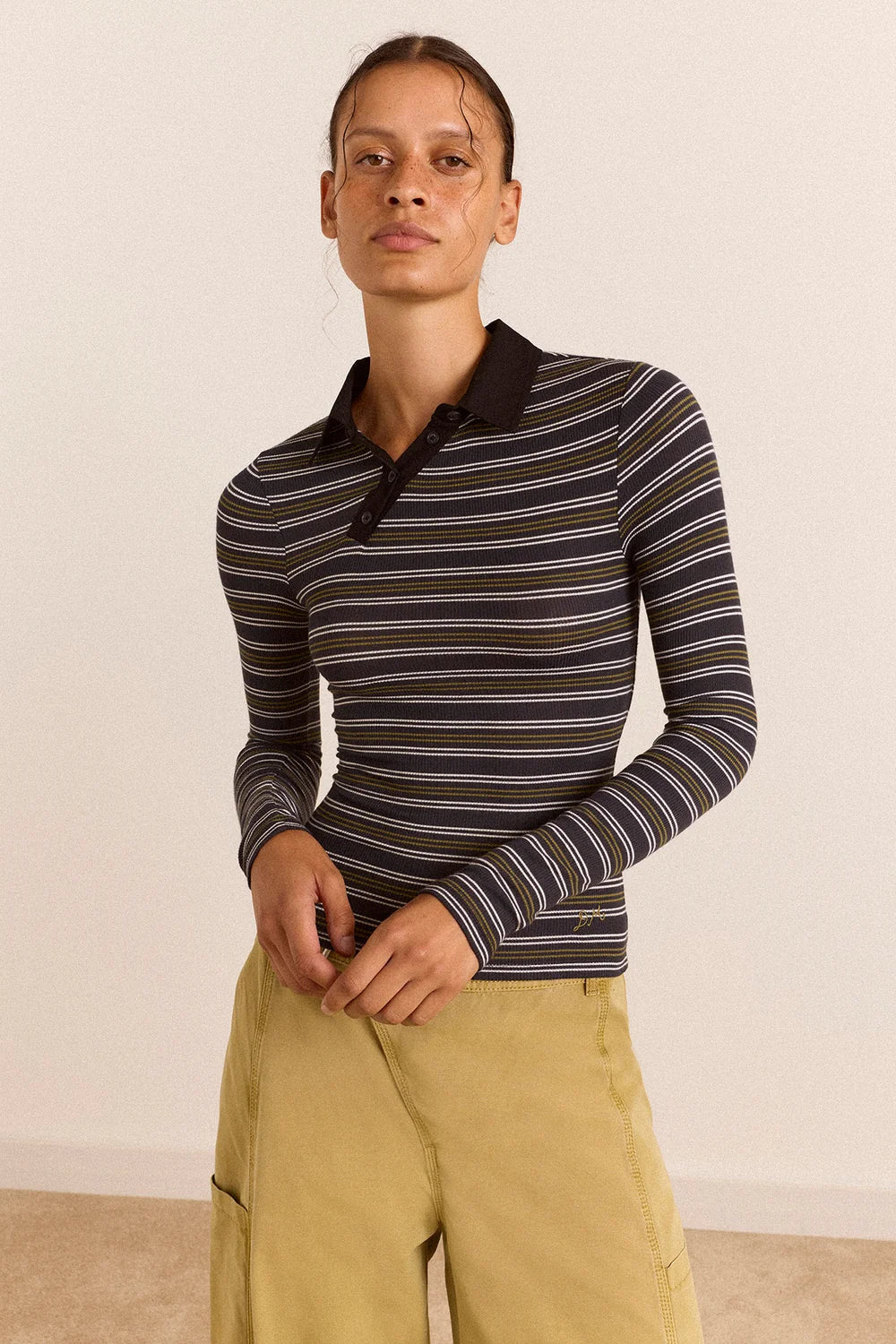 Damson Madder Peyton L/S Polo Jumper // Stripe