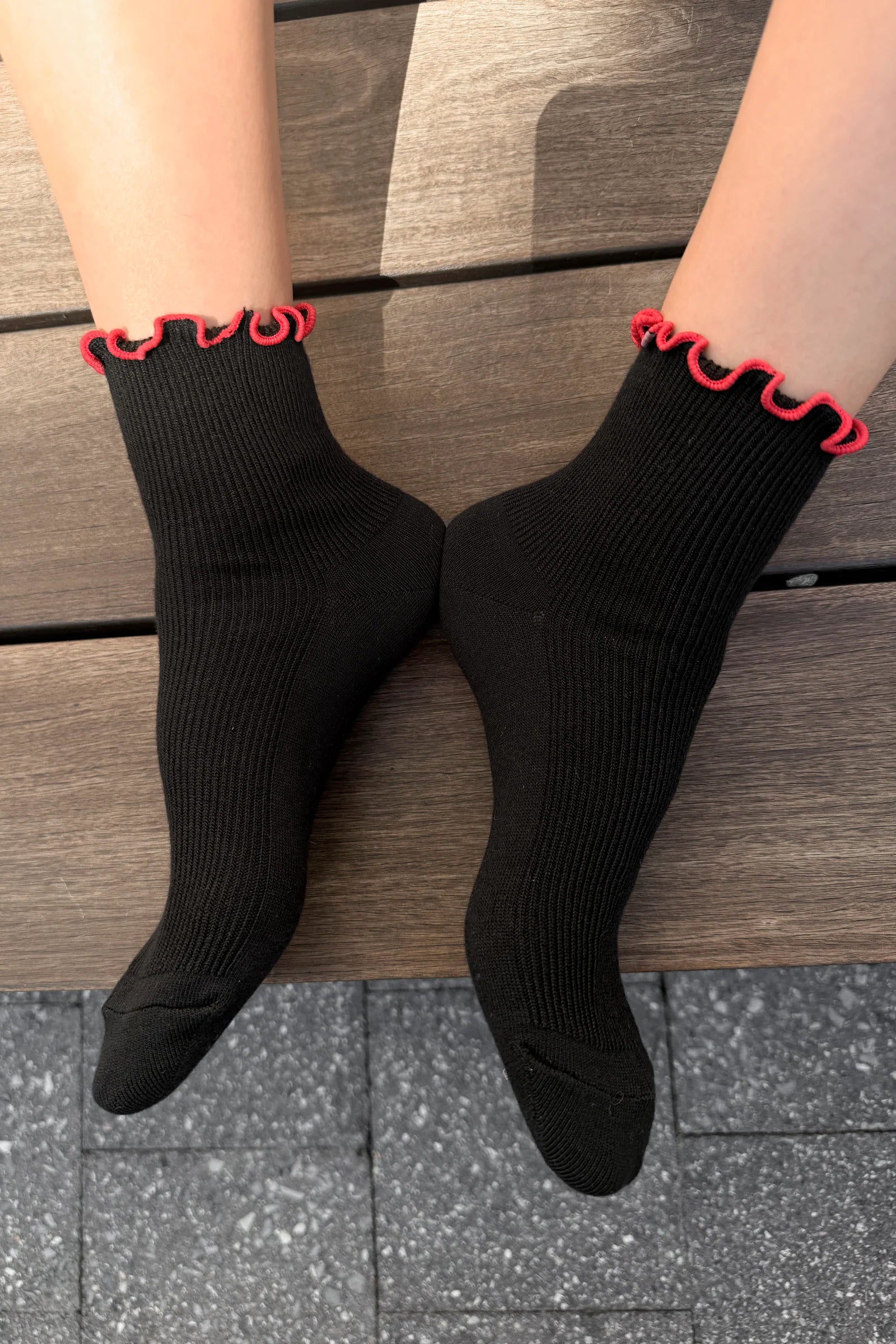 Le Bon Shoppe The Petite Ruffled Modal Socks // Black, Red