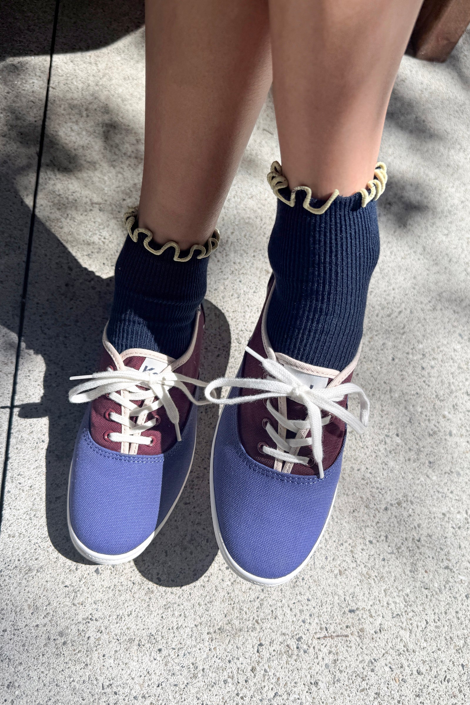 Le Bon Shoppe The Petite Ruffled Modal Socks // Navy, Butter