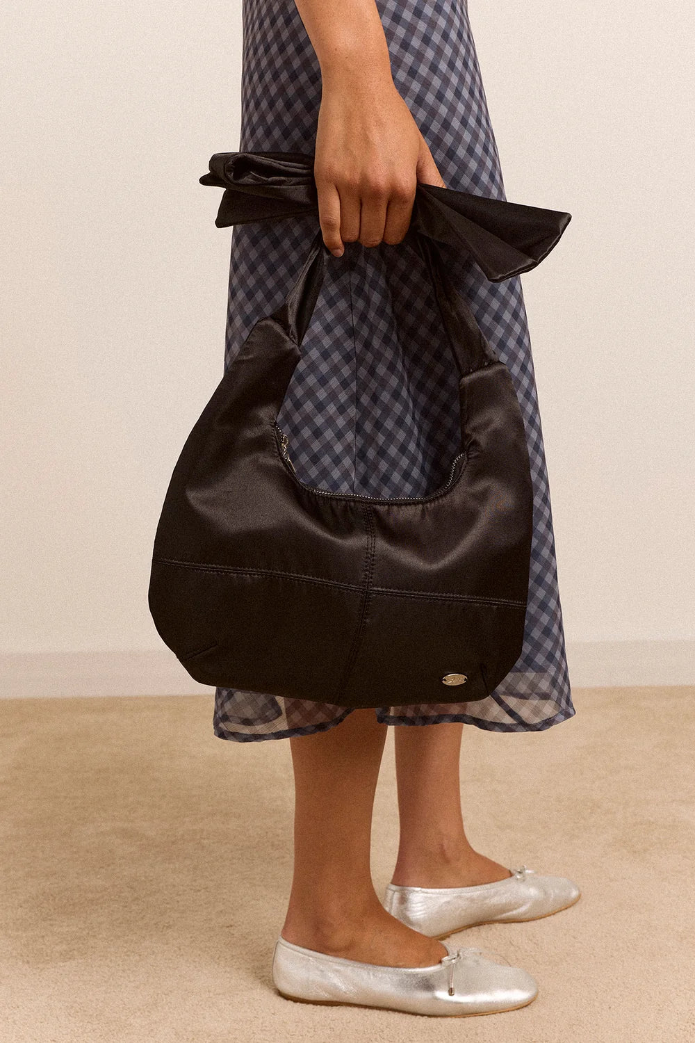 Damson Madder Roo Bow Tie Bag // Black Satin