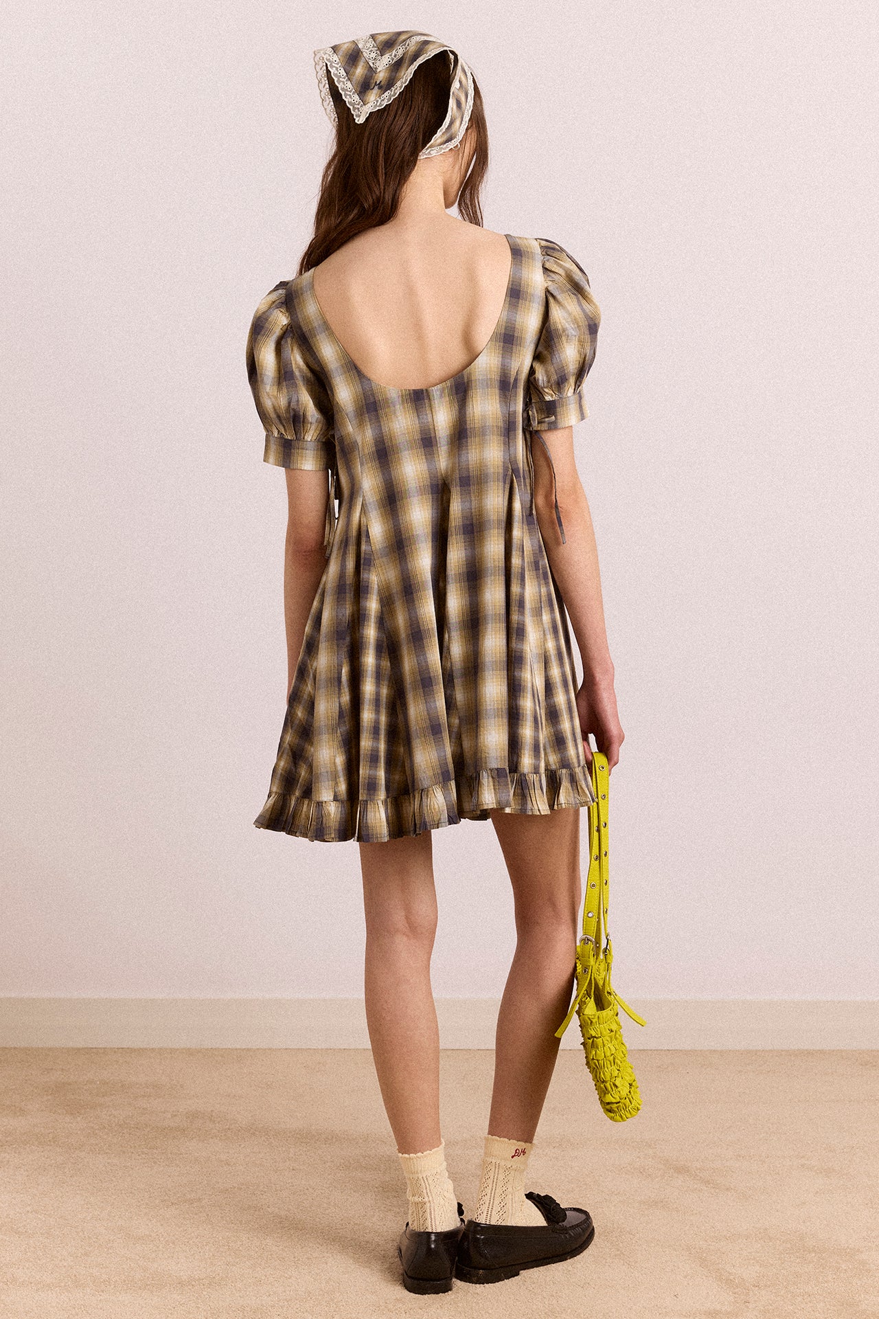 Damson Madder Sabina Godet Mini Dress // Cardamon Check