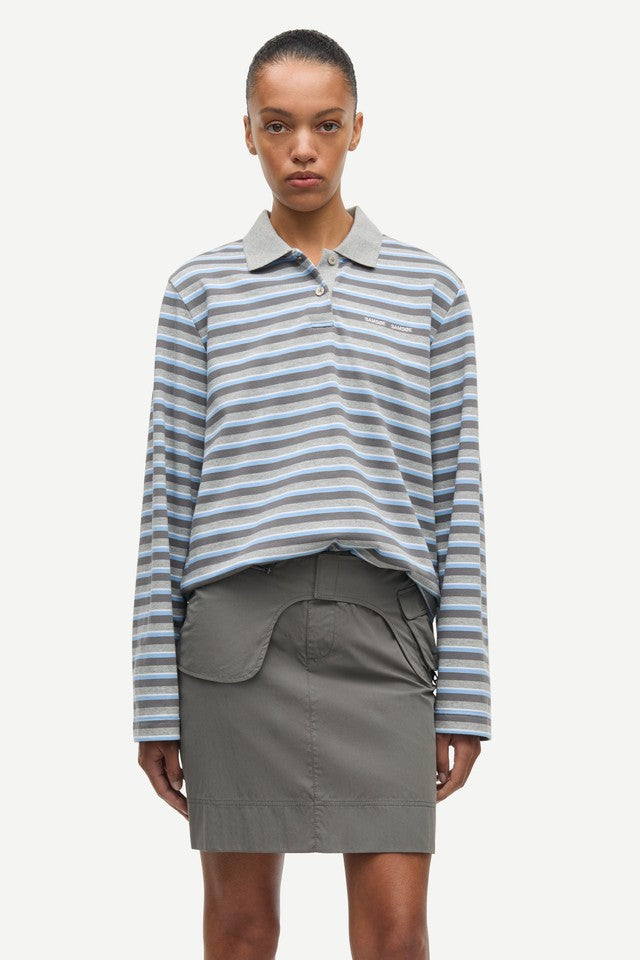 Samsøe Samsøe Sadover LS Polo // Grey Blue Stripe