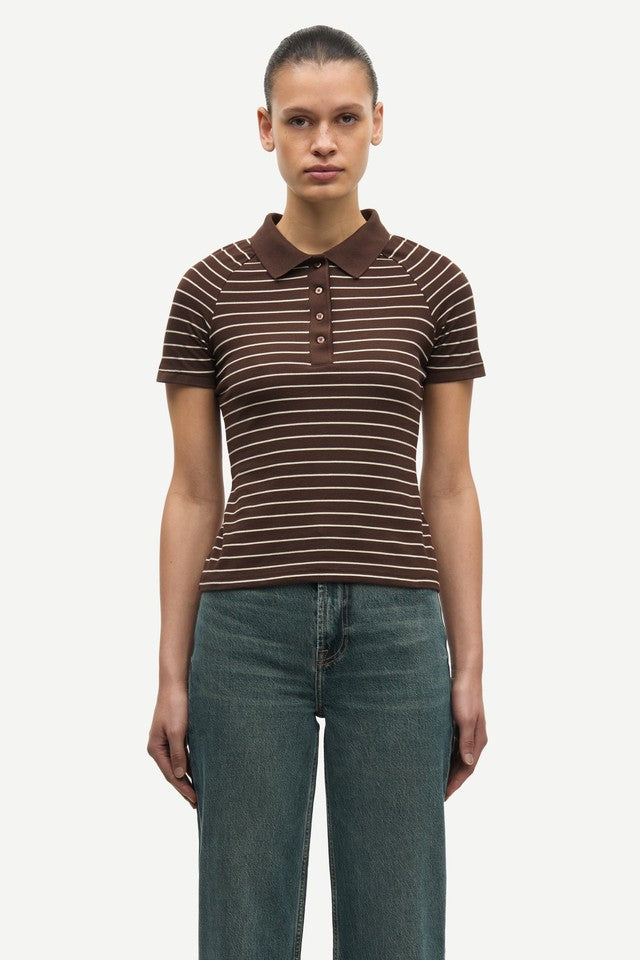 Samsøe Samsøe Samia SS Polo // Coffee Brown Stripe