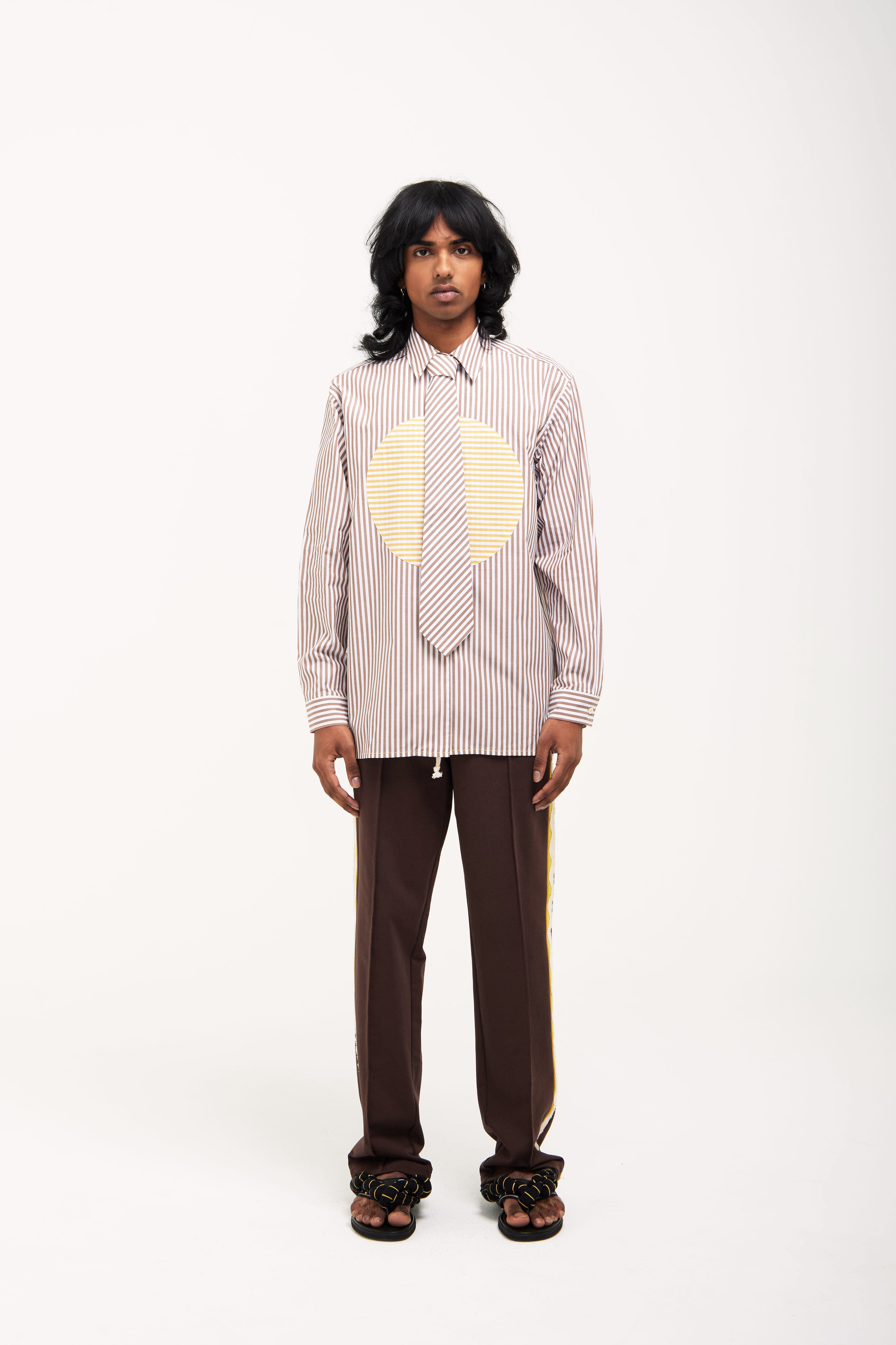 Verner Sun Shirt with Tie // Brown with Yellow